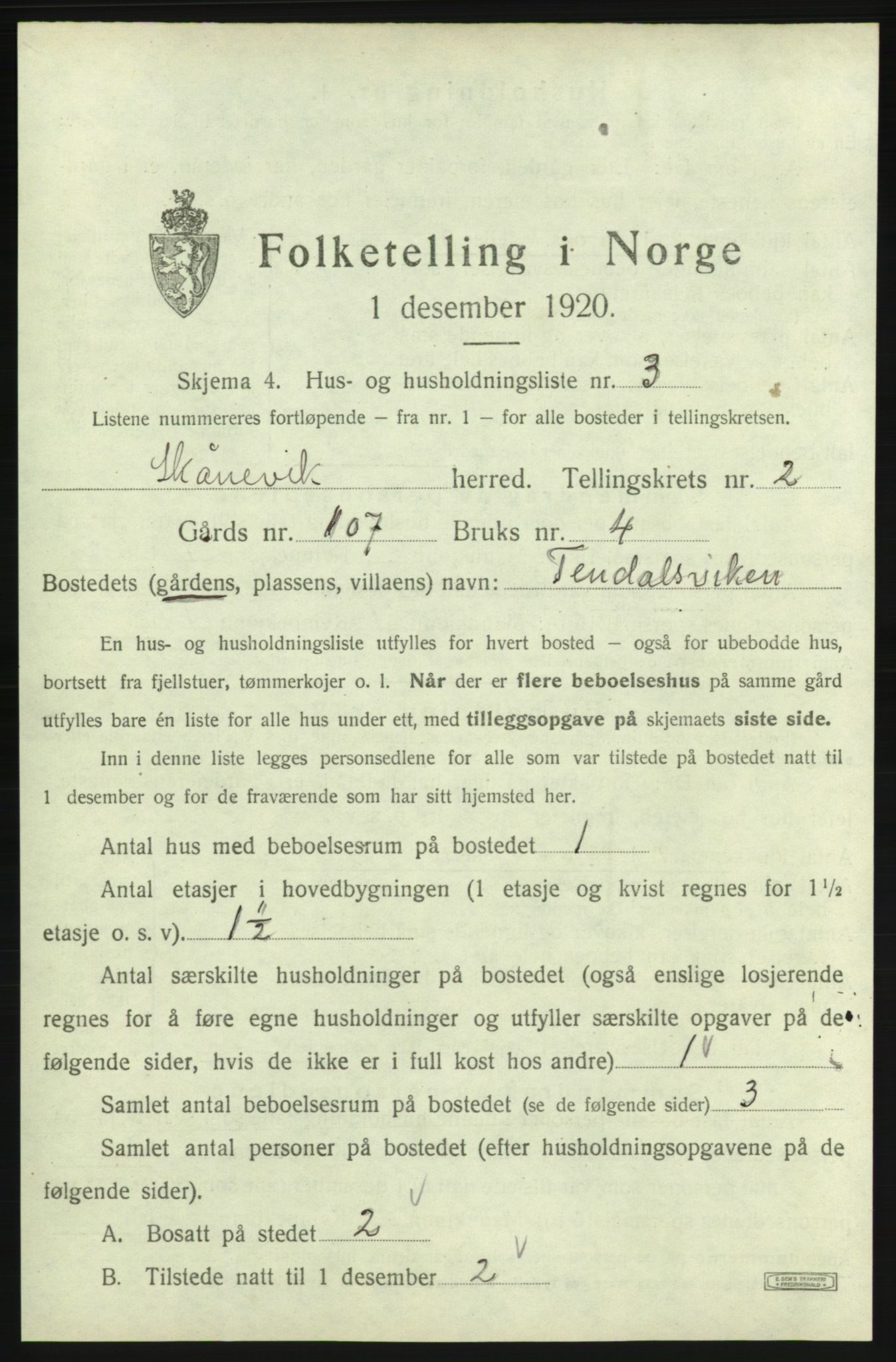 SAB, Folketelling 1920 for 1212 Skånevik herred, 1920, s. 182