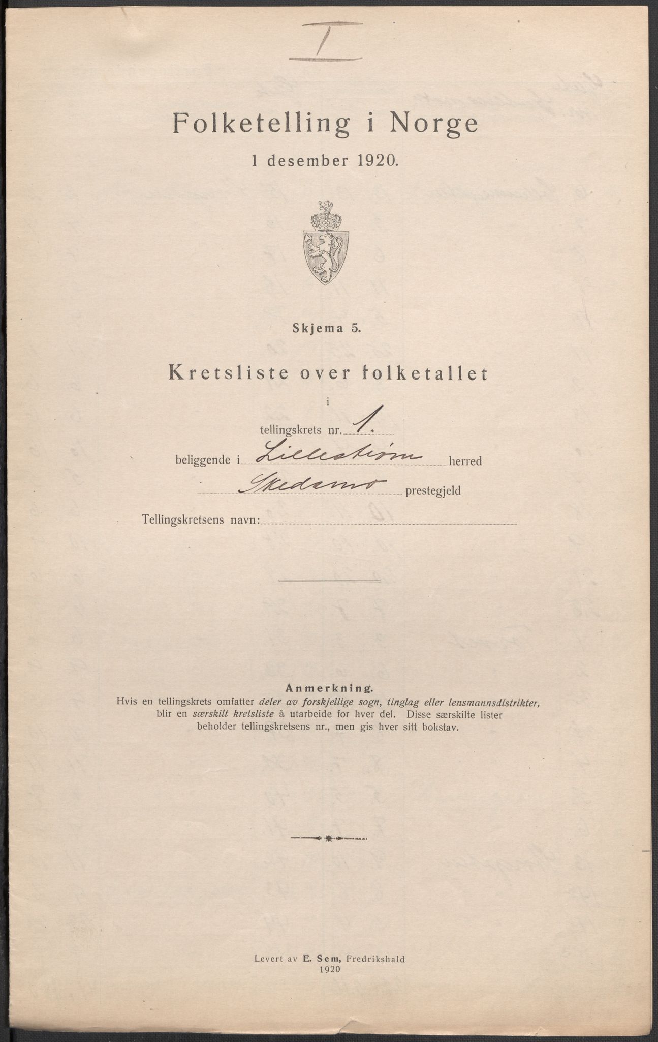 SAO, Folketelling 1920 for 0232 Lillestrøm herred, 1920, s. 5