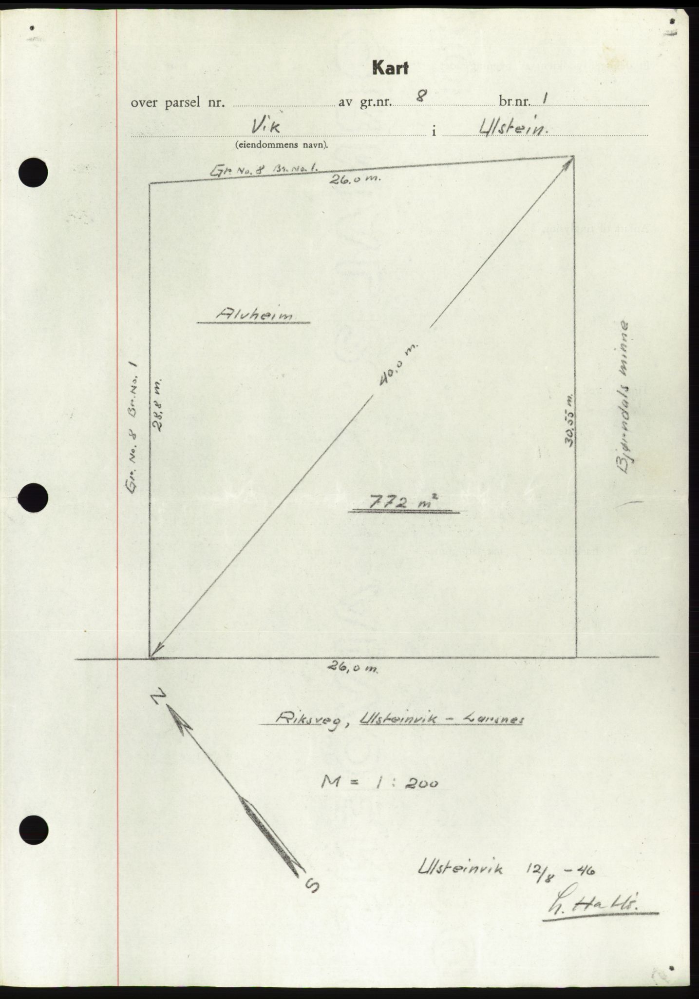 Søre Sunnmøre sorenskriveri, AV/SAT-A-4122/1/2/2C/L0078: Pantebok nr. 4A, 1946-1946, Dagboknr: 1036/1946