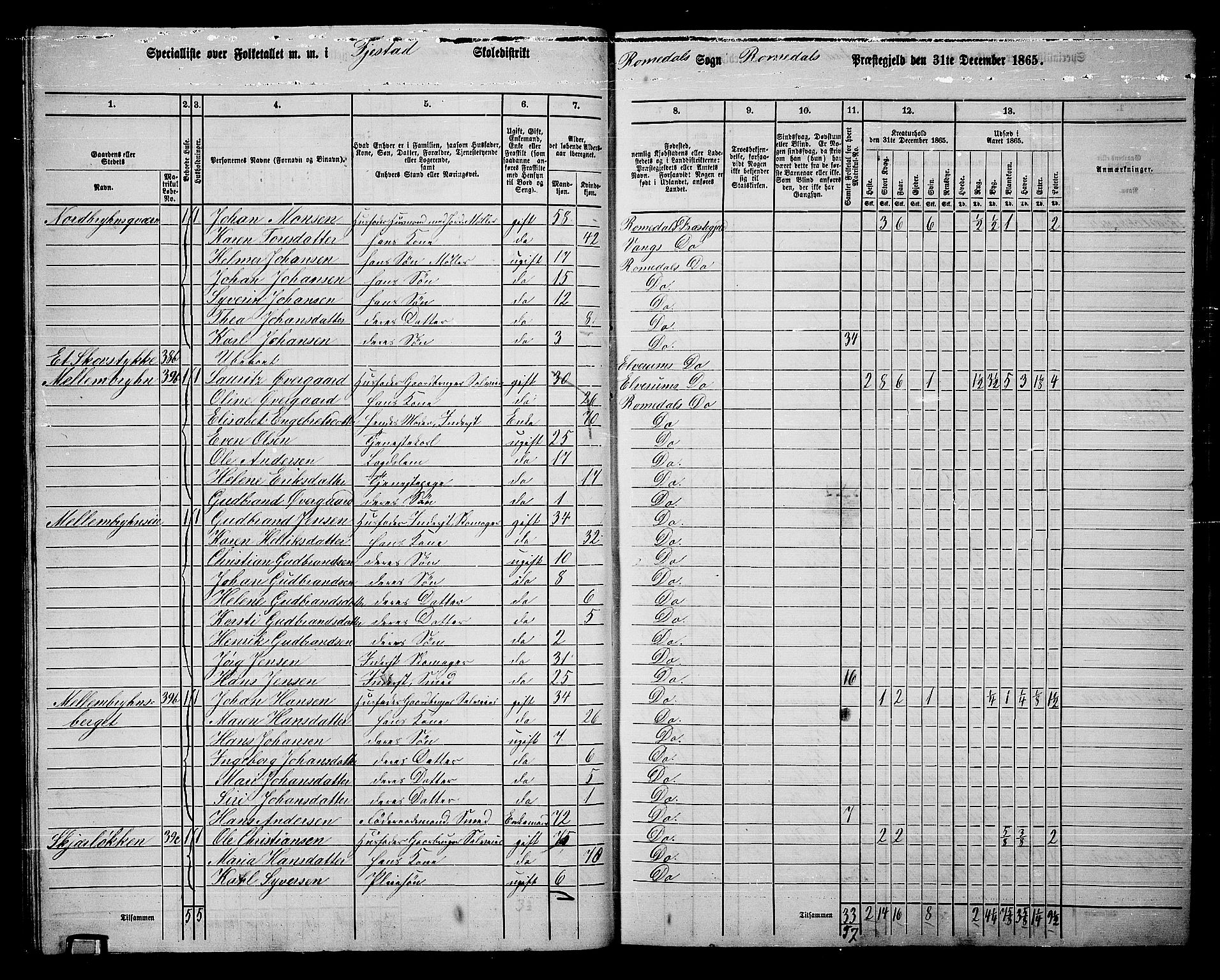 RA, Folketelling 1865 for 0416P Romedal prestegjeld, 1865, s. 32