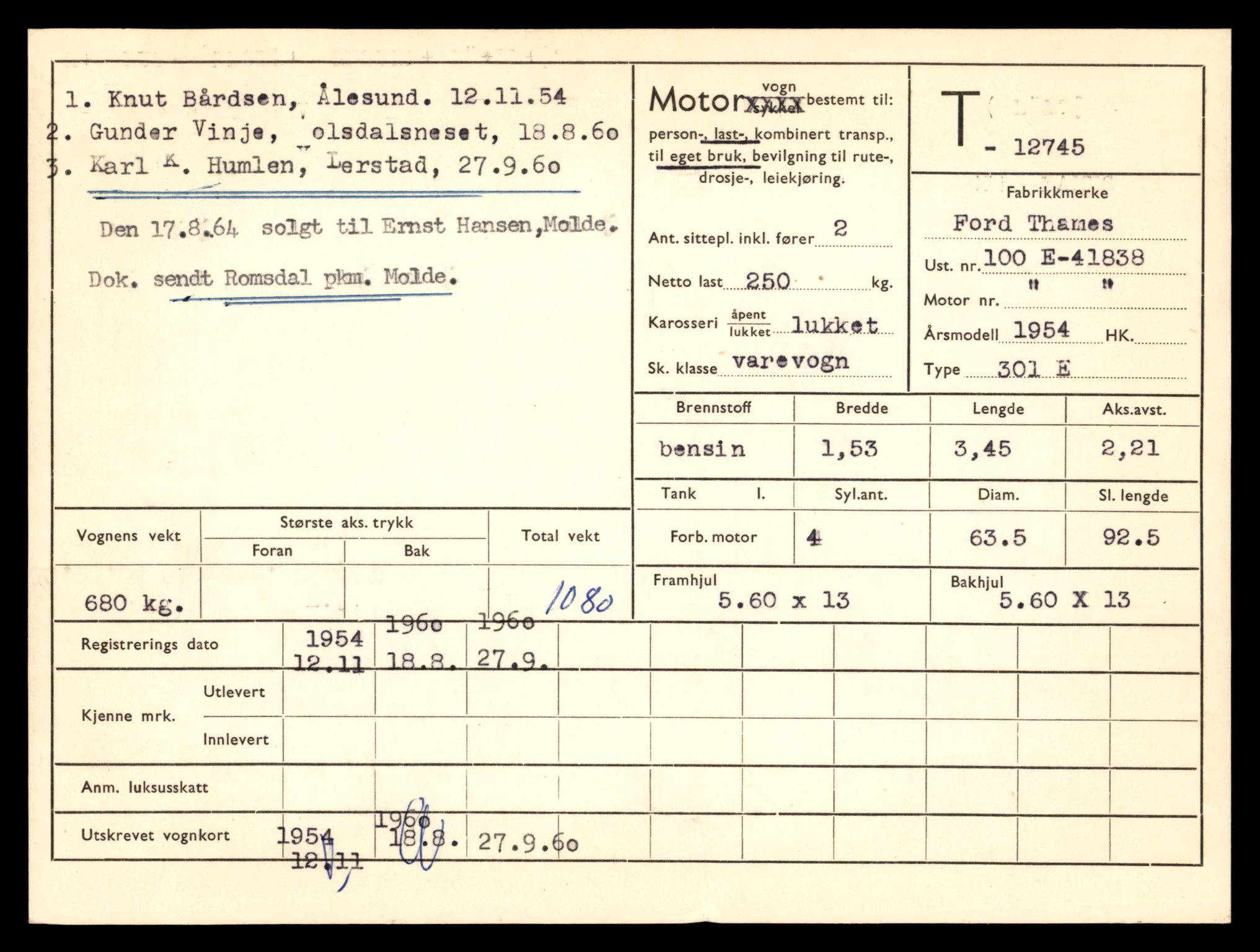 Møre og Romsdal vegkontor - Ålesund trafikkstasjon, AV/SAT-A-4099/F/Fe/L0035: Registreringskort for kjøretøy T 12653 - T 12829, 1927-1998, s. 1774