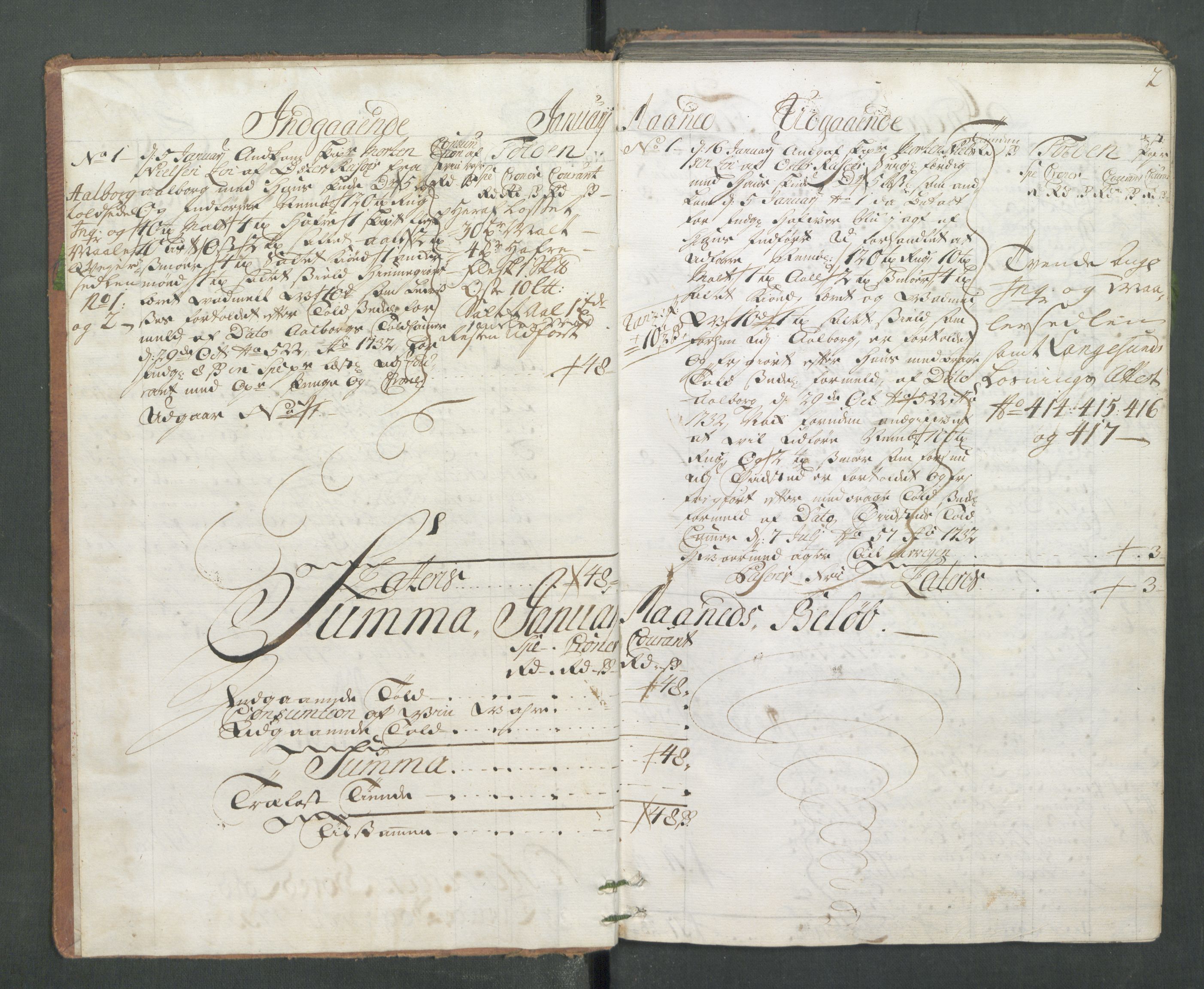 Generaltollkammeret, tollregnskaper, AV/RA-EA-5490/R14/L0013/0001: Tollregnskaper Øster-Risør / Hovedtollbok, 1733, s. 1b-2a