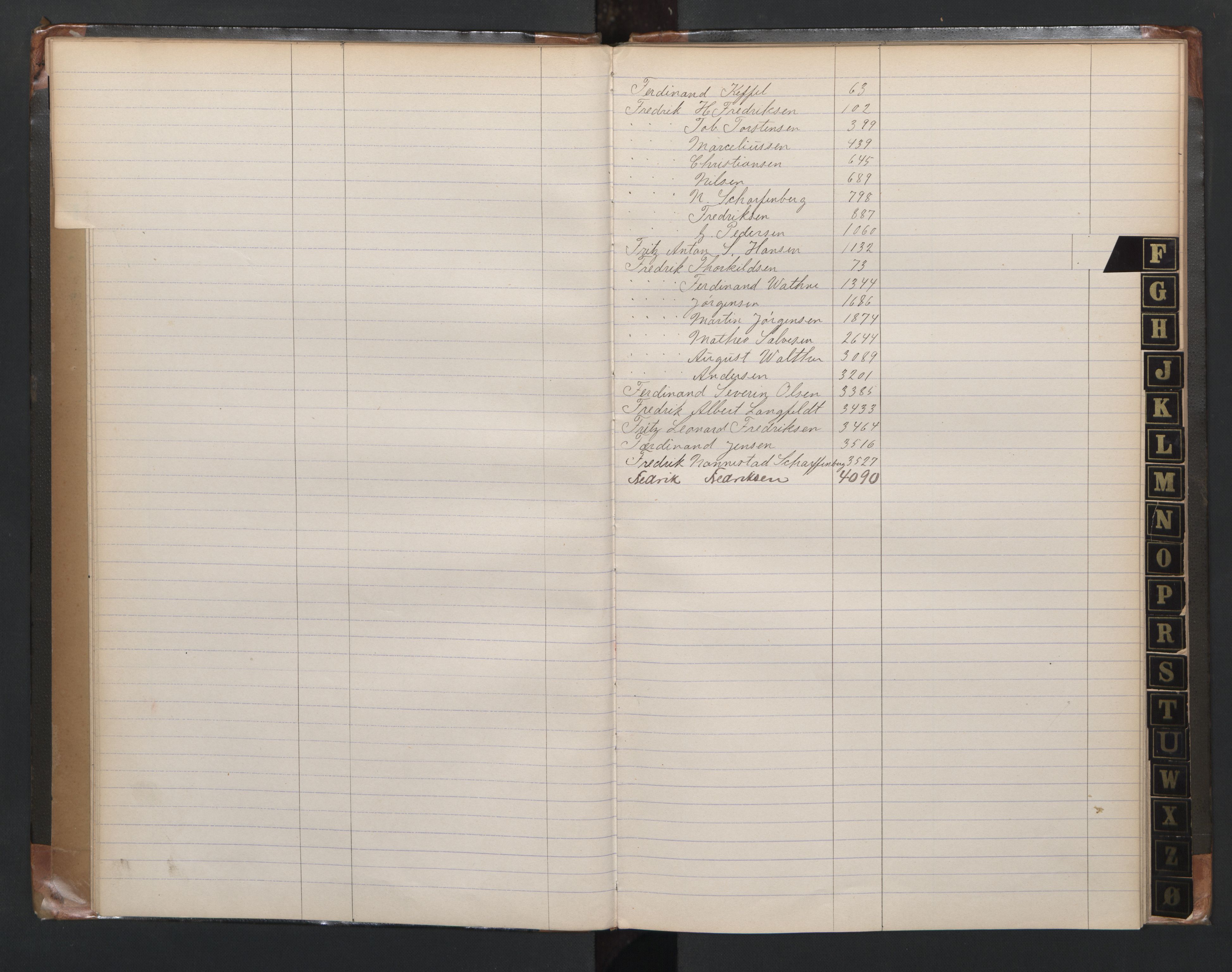 Mandal mønstringskrets, SAK/2031-0016/F/Fb/L0008: Register til hovedrulle nr 1-4113, L-13, 1868-1910, s. 14