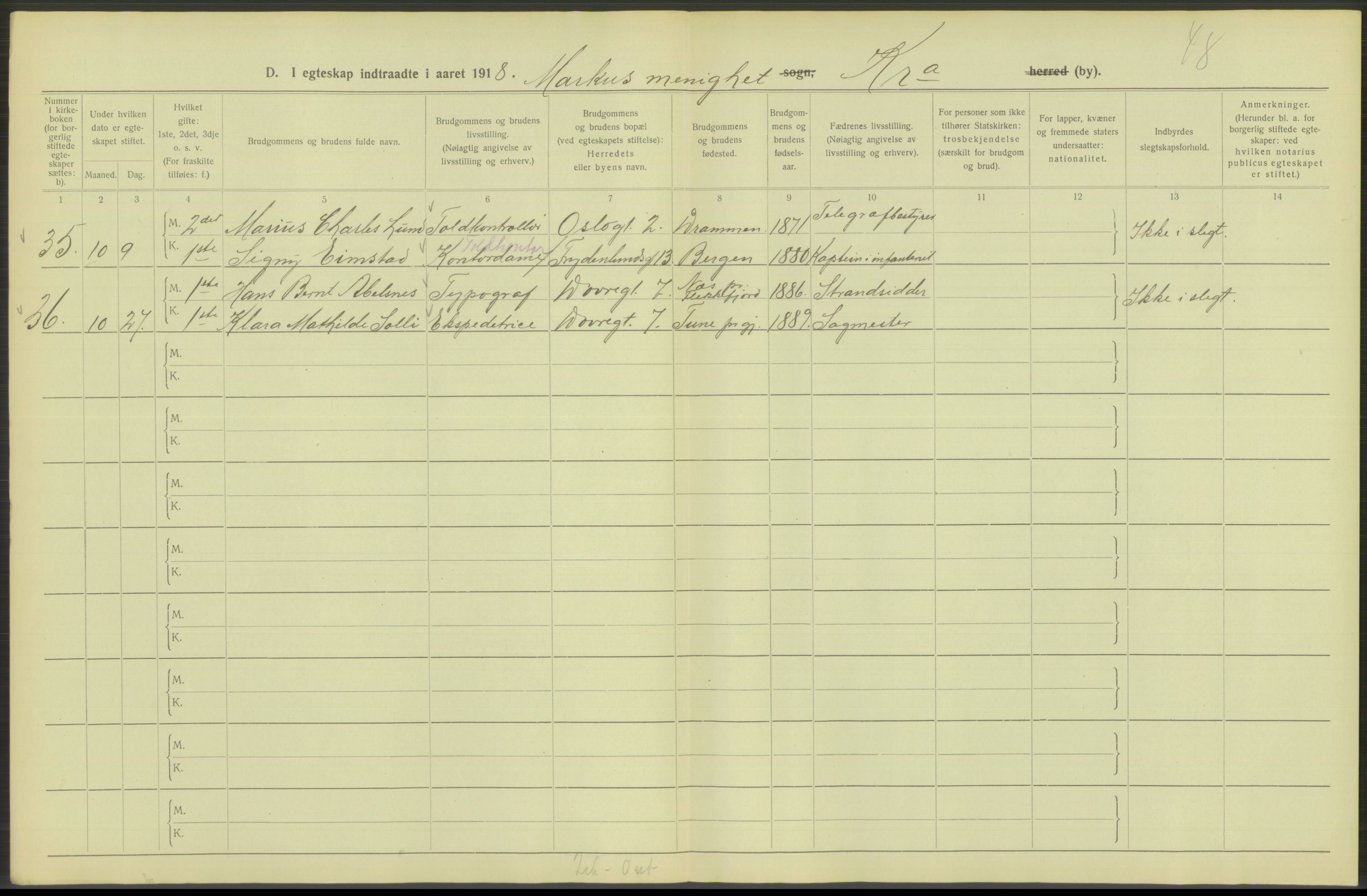 Statistisk sentralbyrå, Sosiodemografiske emner, Befolkning, AV/RA-S-2228/D/Df/Dfb/Dfbh/L0009: Kristiania: Gifte, 1918, s. 366