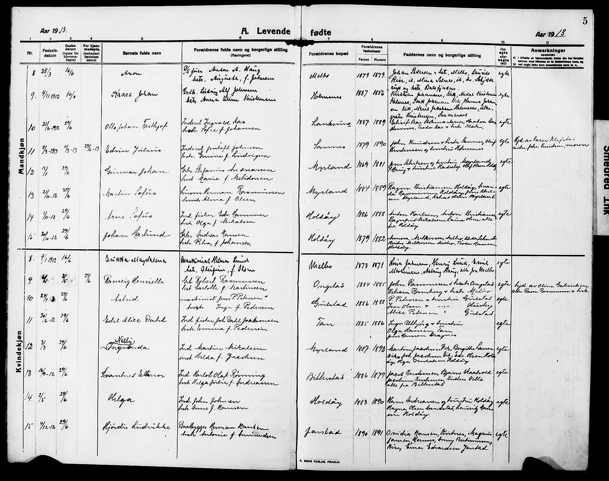 Ministerialprotokoller, klokkerbøker og fødselsregistre - Nordland, AV/SAT-A-1459/888/L1269: Klokkerbok nr. 888C07, 1913-1927, s. 5