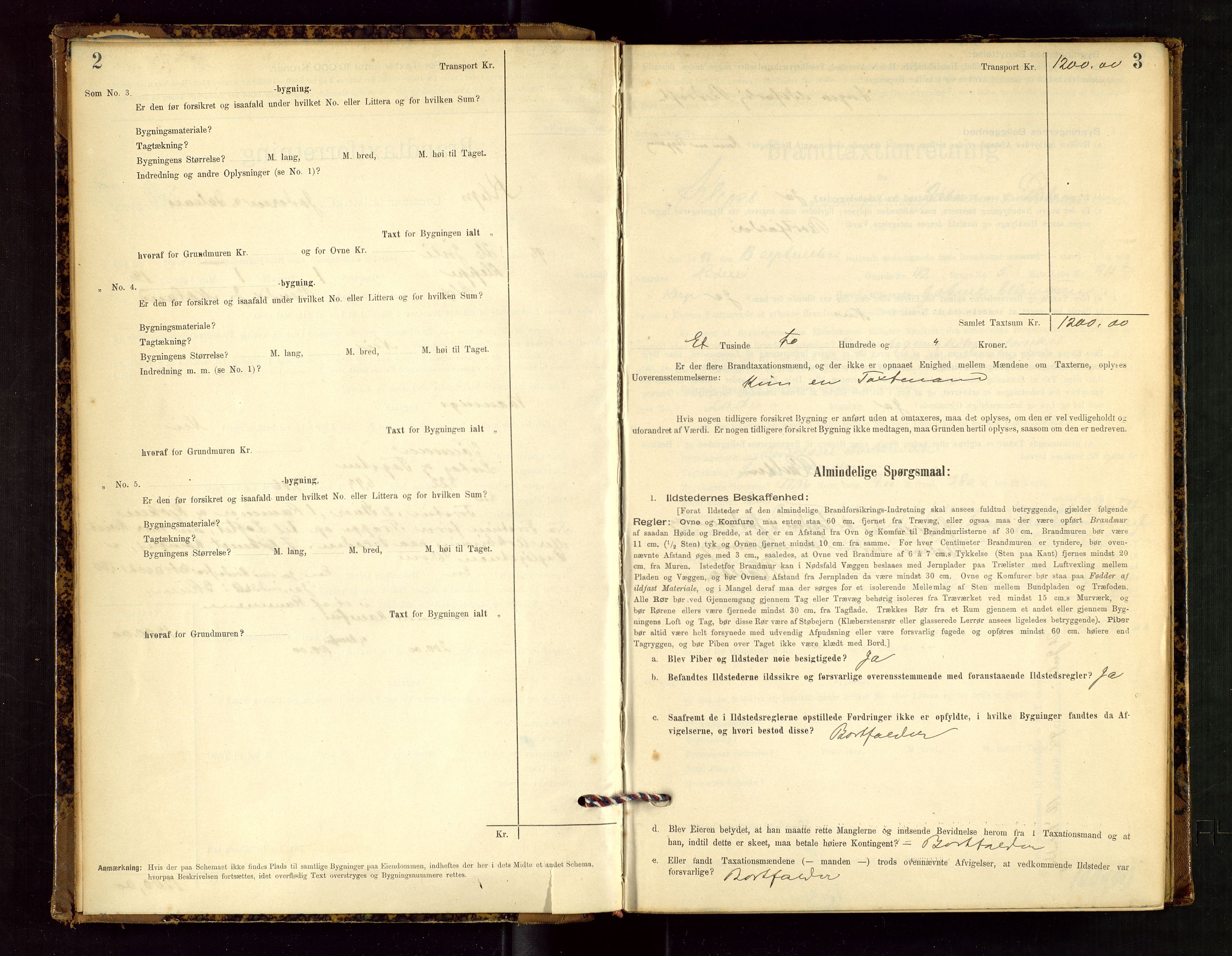 Klepp lensmannskontor, AV/SAST-A-100163/Goc/L0002: "Brandtaxationsprotokol" m/register, 1898-1902, s. 2-3