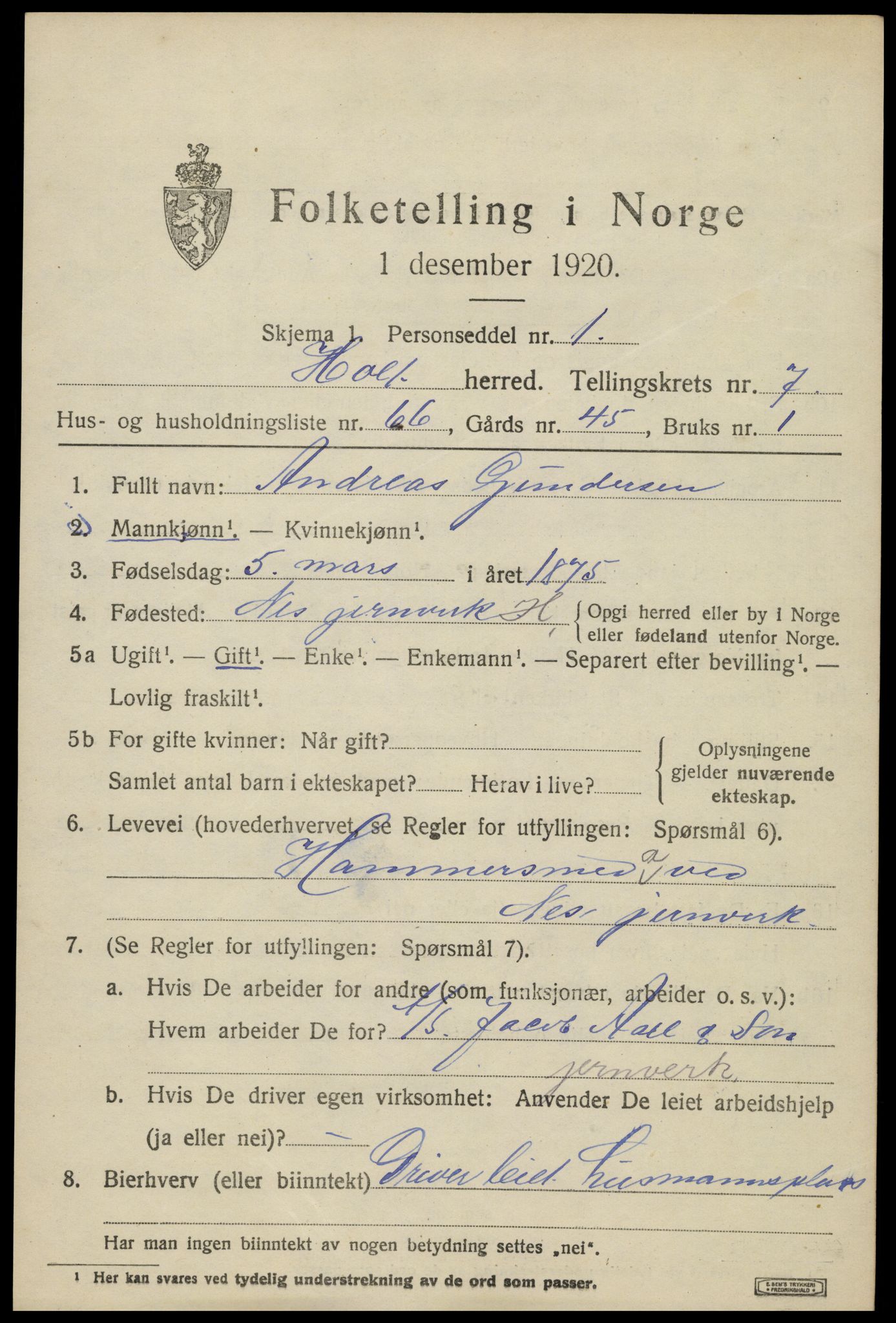SAK, Folketelling 1920 for 0914 Holt herred, 1920, s. 4914