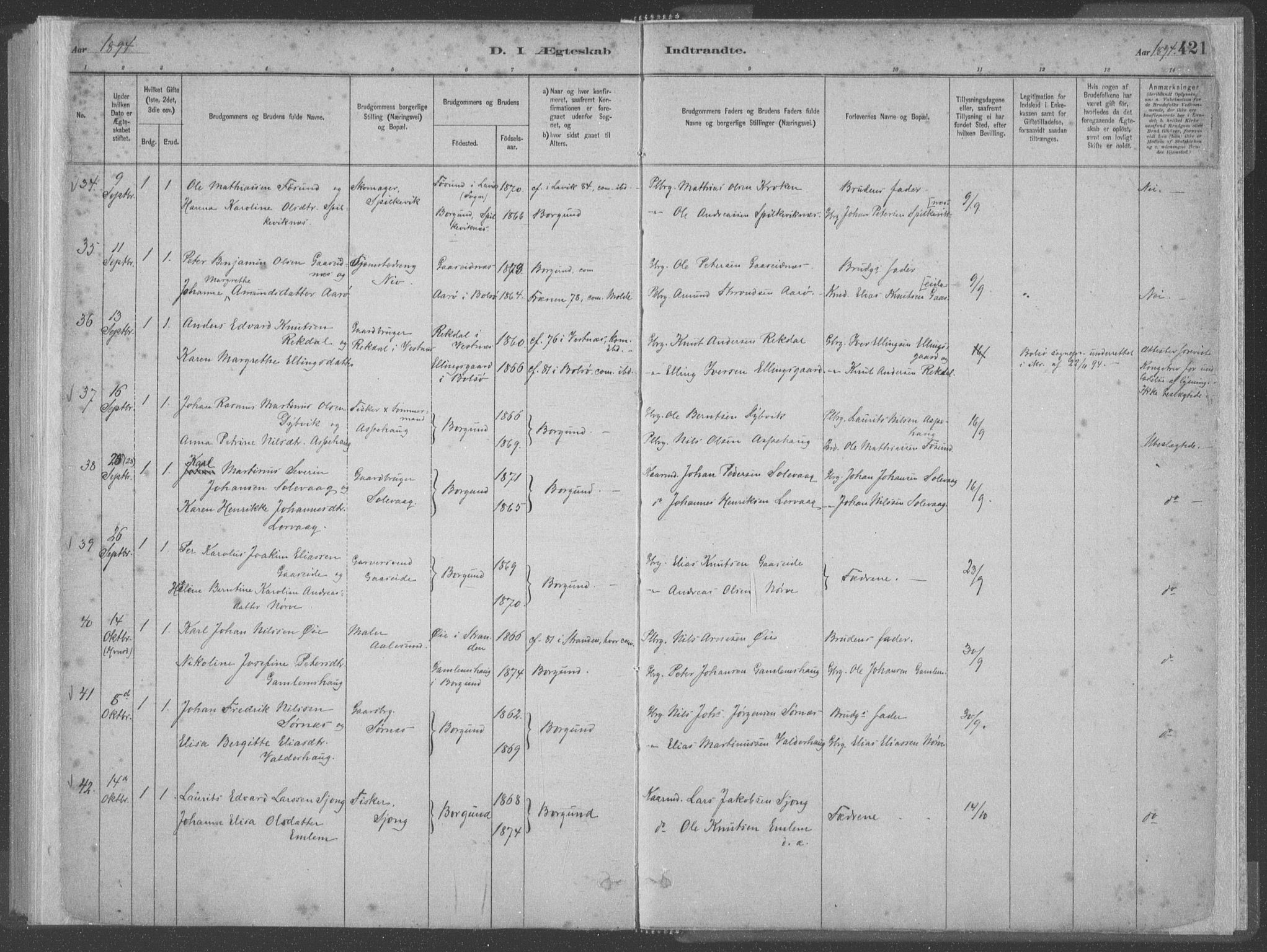 Ministerialprotokoller, klokkerbøker og fødselsregistre - Møre og Romsdal, AV/SAT-A-1454/528/L0402: Ministerialbok nr. 528A12II, 1880-1903, s. 421