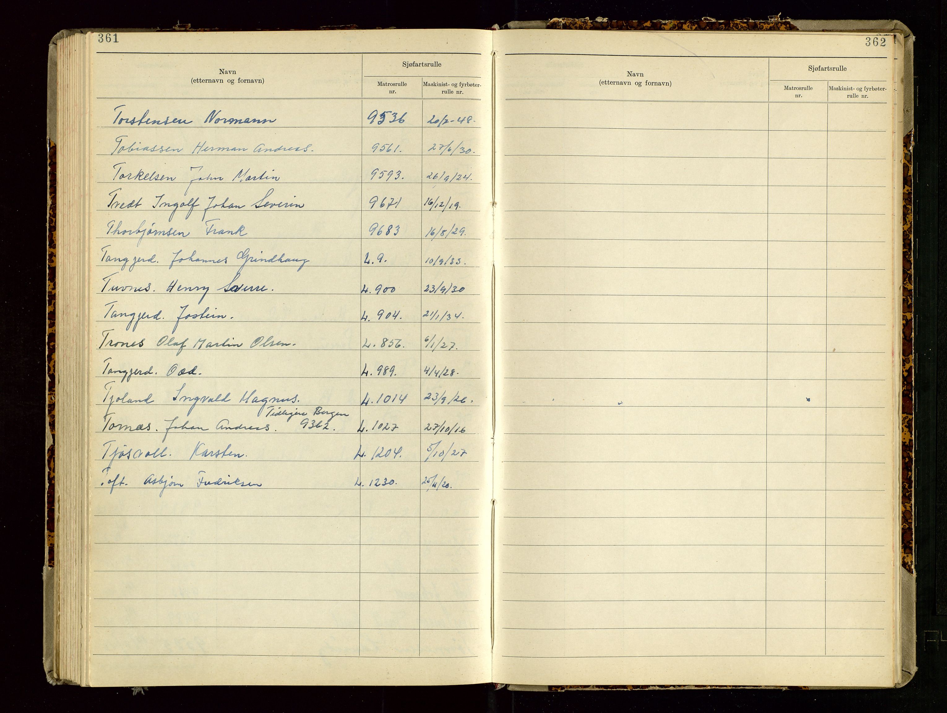 Haugesund sjømannskontor, SAST/A-102007/F/Fb/Fba/L0007: Navneregister med henvisning til rullenummer (etternavn) Haugesund krets , 1944, s. 361