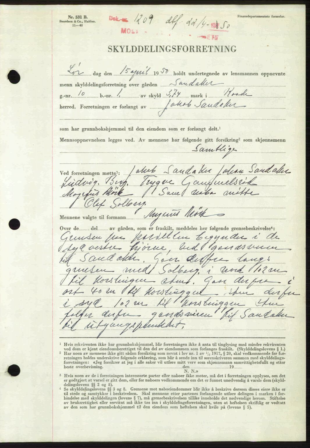 Moss sorenskriveri, SAO/A-10168: Pantebok nr. A26, 1950-1950, Dagboknr: 1209/1950