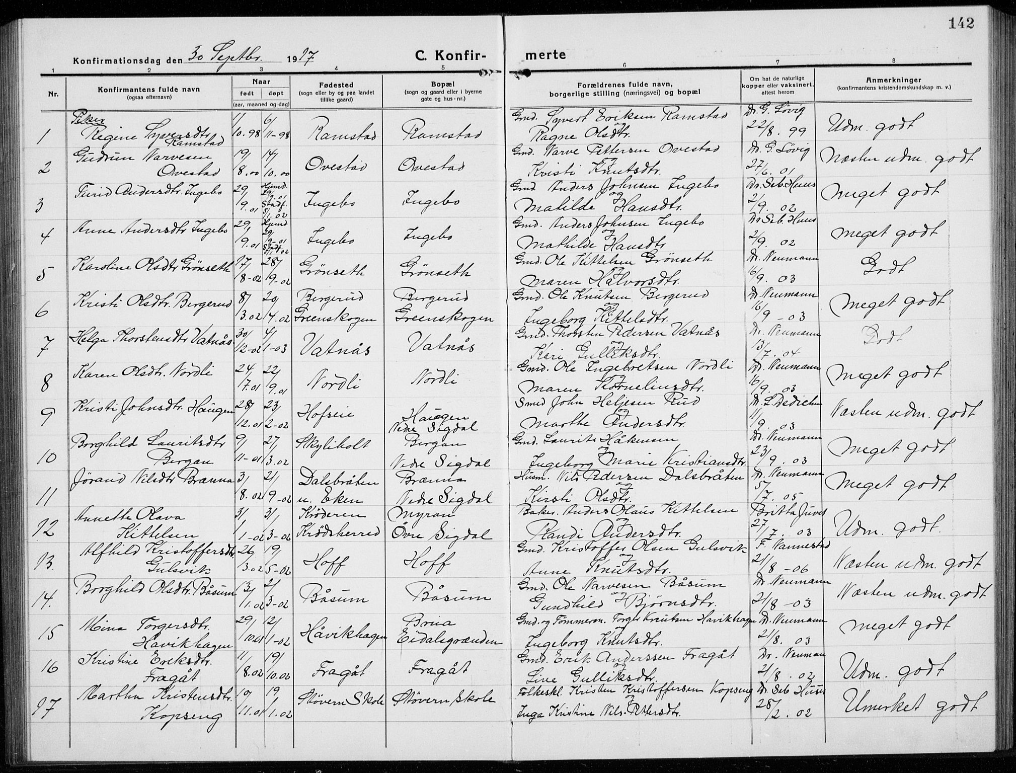 Sigdal kirkebøker, AV/SAKO-A-245/G/Ga/L0007: Klokkerbok nr. I 7, 1917-1935, s. 142