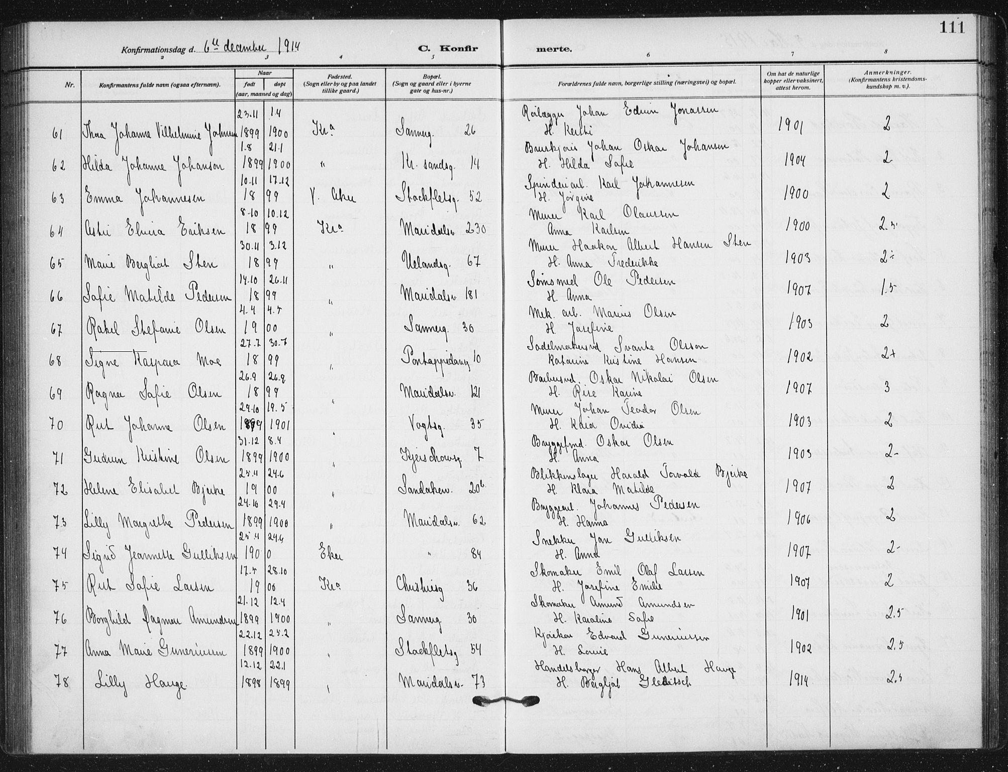 Sagene prestekontor Kirkebøker, AV/SAO-A-10796/F/L0008: Ministerialbok nr. 8, 1910-1919, s. 111