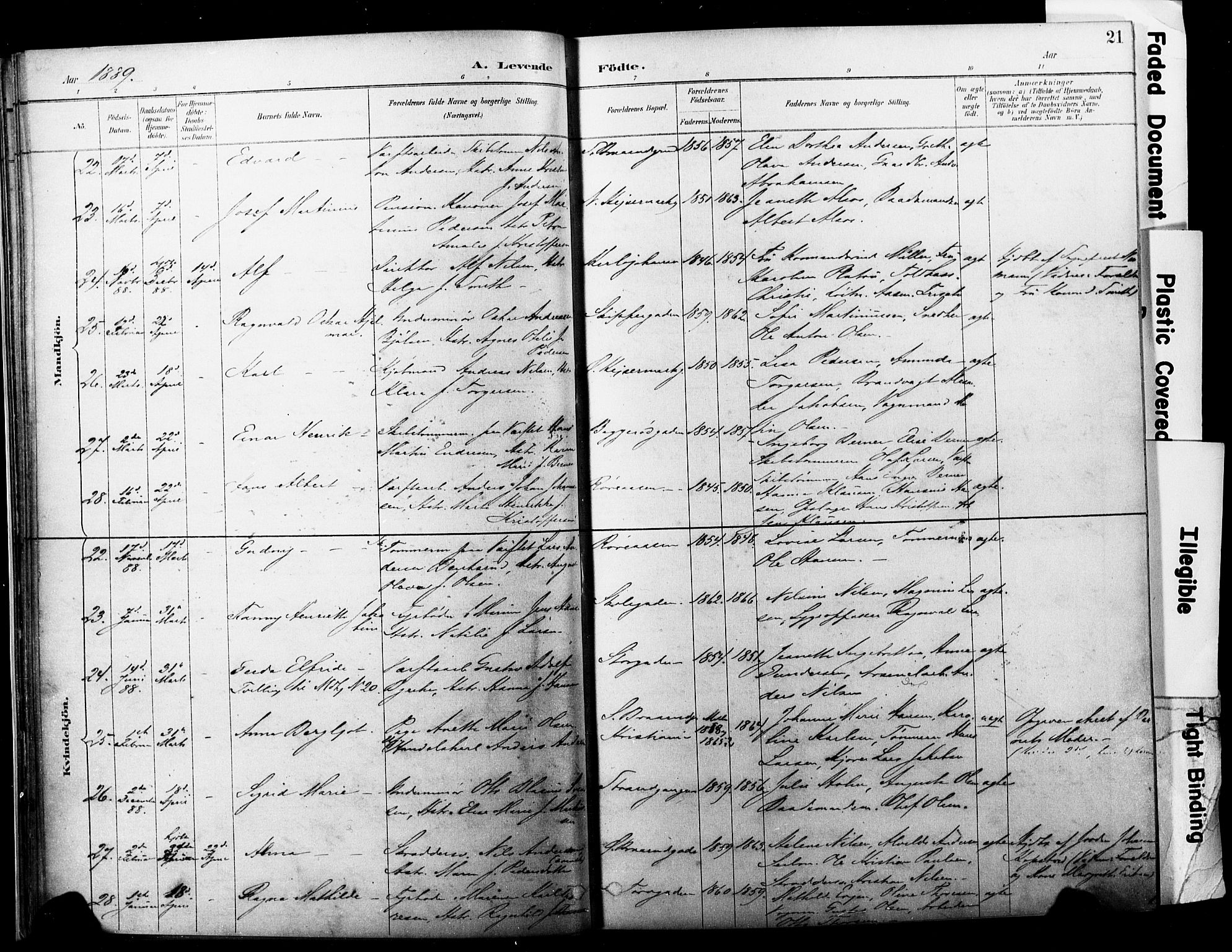 Horten kirkebøker, AV/SAKO-A-348/F/Fa/L0004: Ministerialbok nr. 4, 1888-1895, s. 21