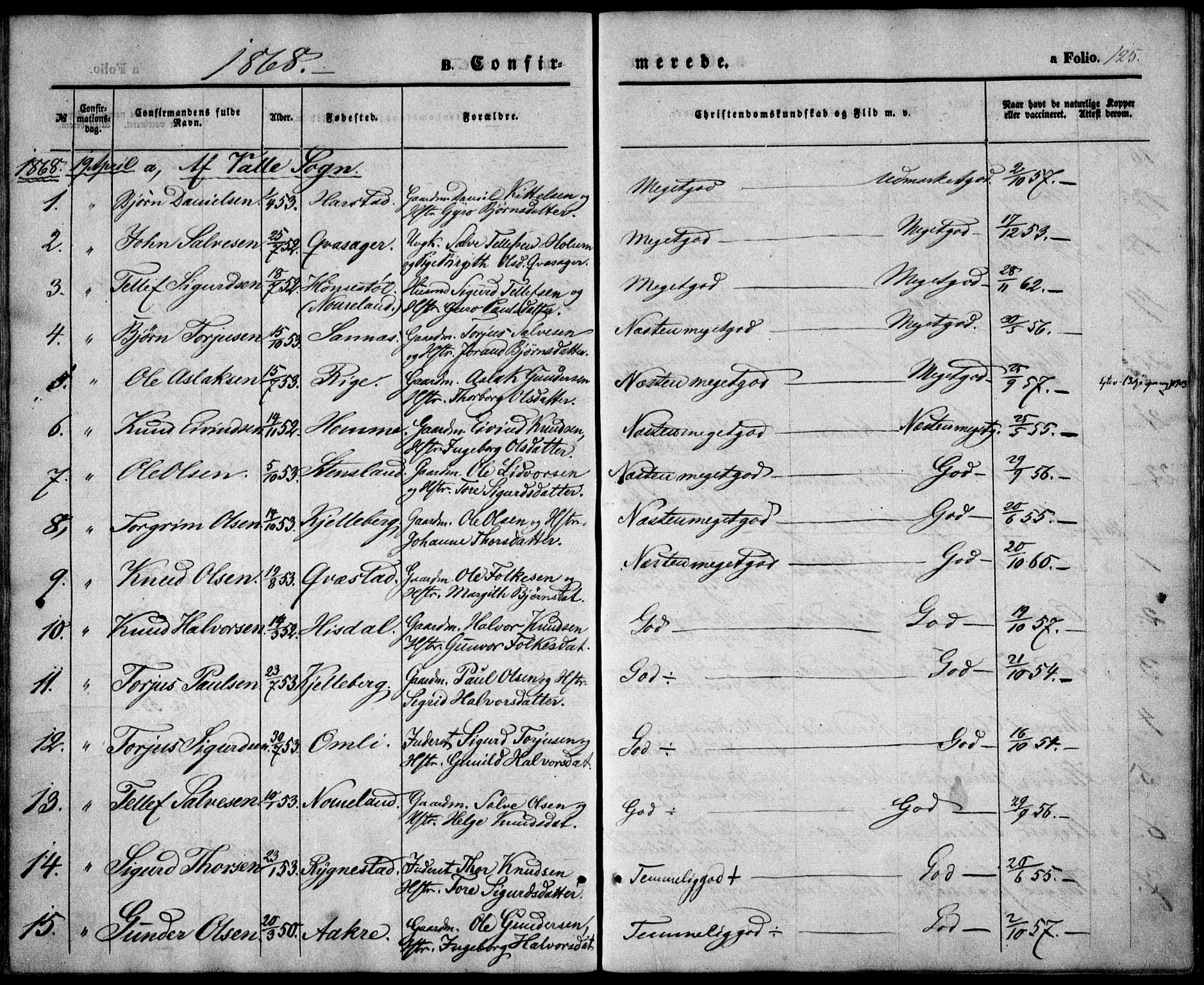 Valle sokneprestkontor, AV/SAK-1111-0044/F/Fa/Fac/L0007: Ministerialbok nr. A 7, 1854-1868, s. 125
