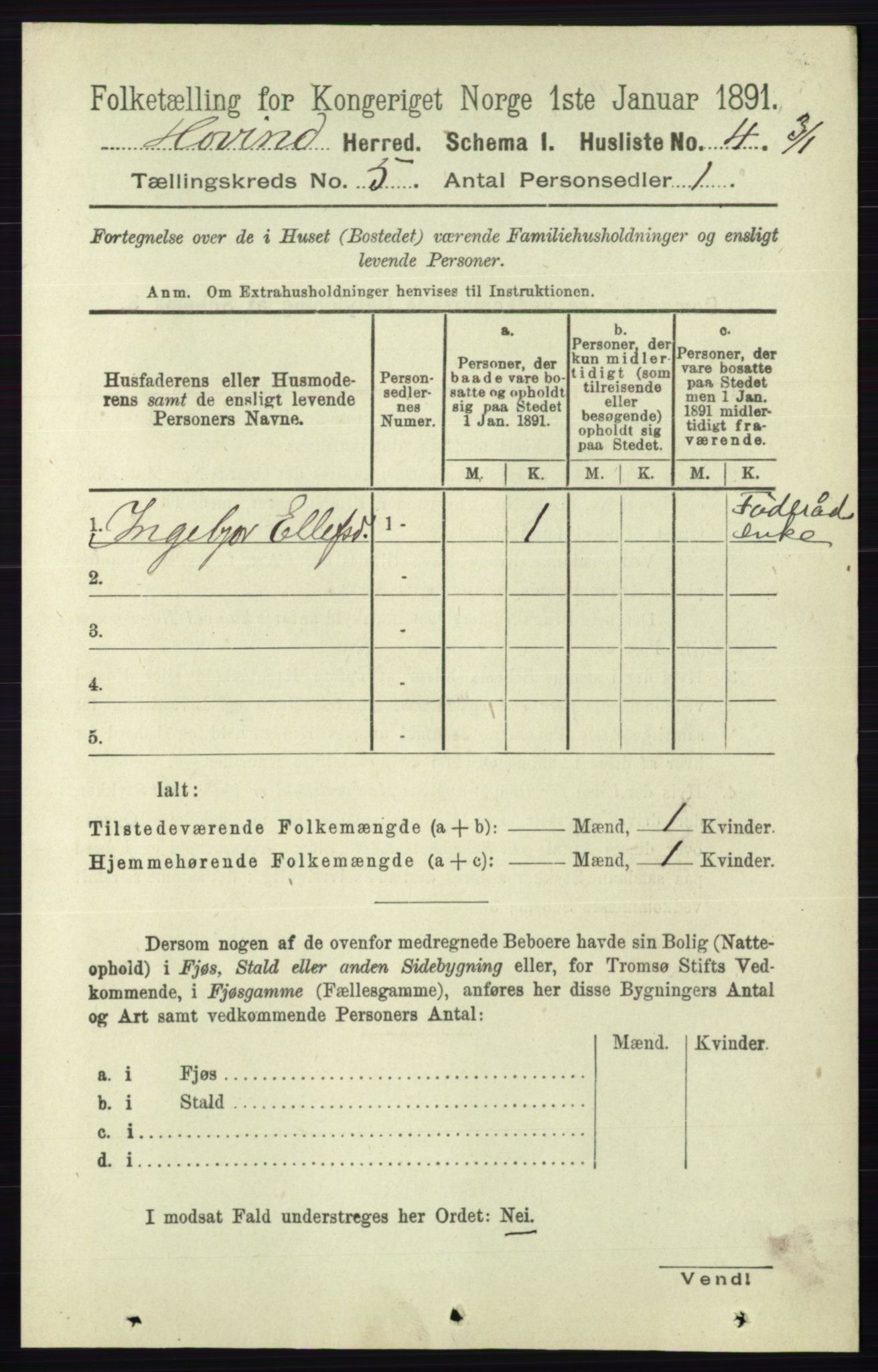 RA, Folketelling 1891 for 0825 Hovin herred, 1891, s. 963