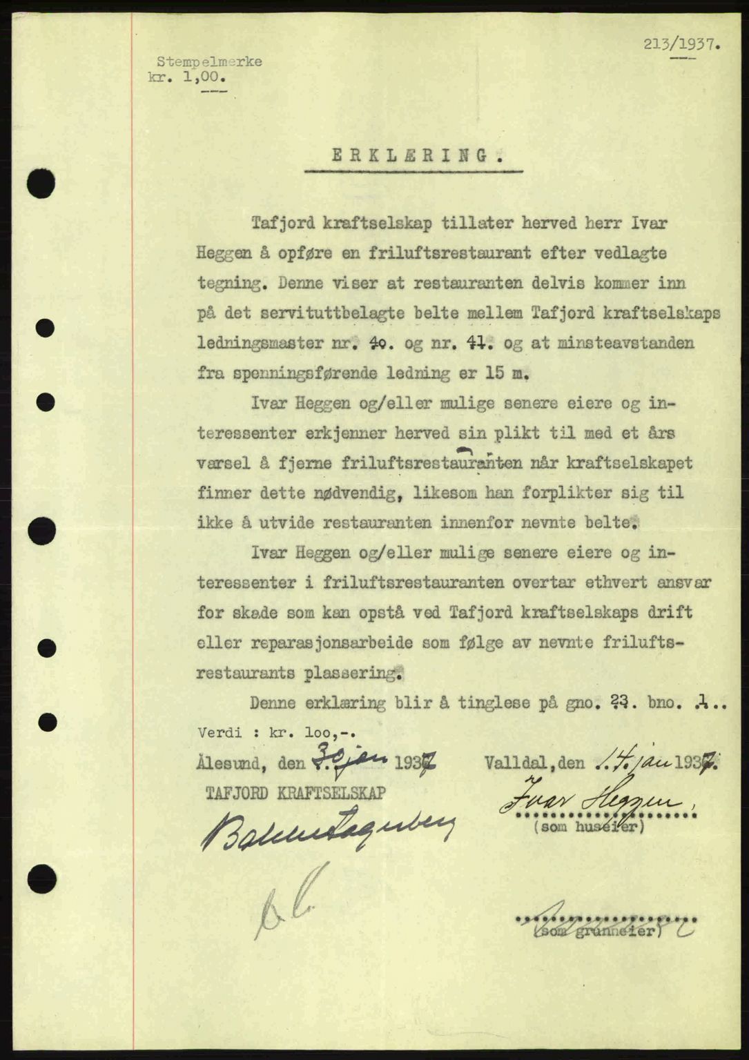 Nordre Sunnmøre sorenskriveri, SAT/A-0006/1/2/2C/2Ca: Pantebok nr. A2, 1936-1937, Dagboknr: 213/1937