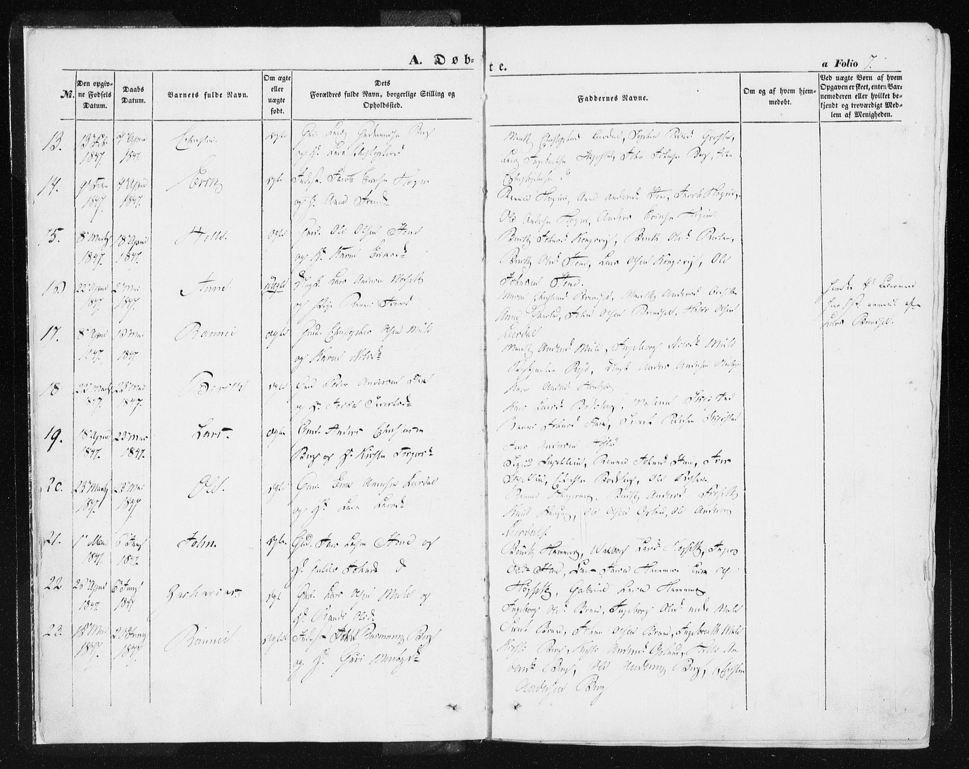 Ministerialprotokoller, klokkerbøker og fødselsregistre - Sør-Trøndelag, SAT/A-1456/612/L0376: Ministerialbok nr. 612A08, 1846-1859, s. 7
