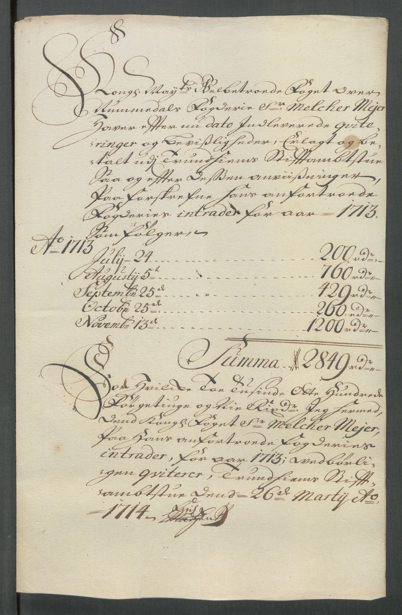 Rentekammeret inntil 1814, Reviderte regnskaper, Fogderegnskap, RA/EA-4092/R64/L4434: Fogderegnskap Namdal, 1713, s. 249