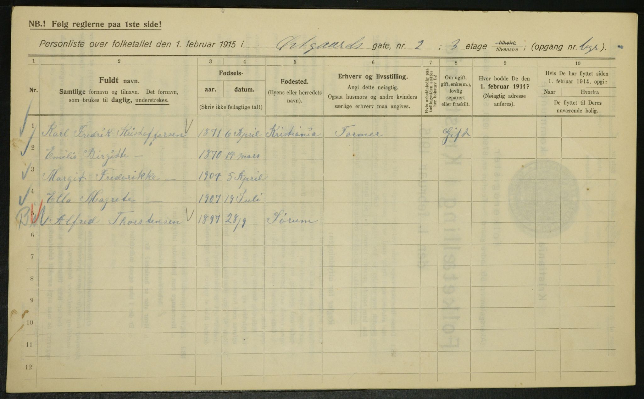 OBA, Kommunal folketelling 1.2.1915 for Kristiania, 1915, s. 129668