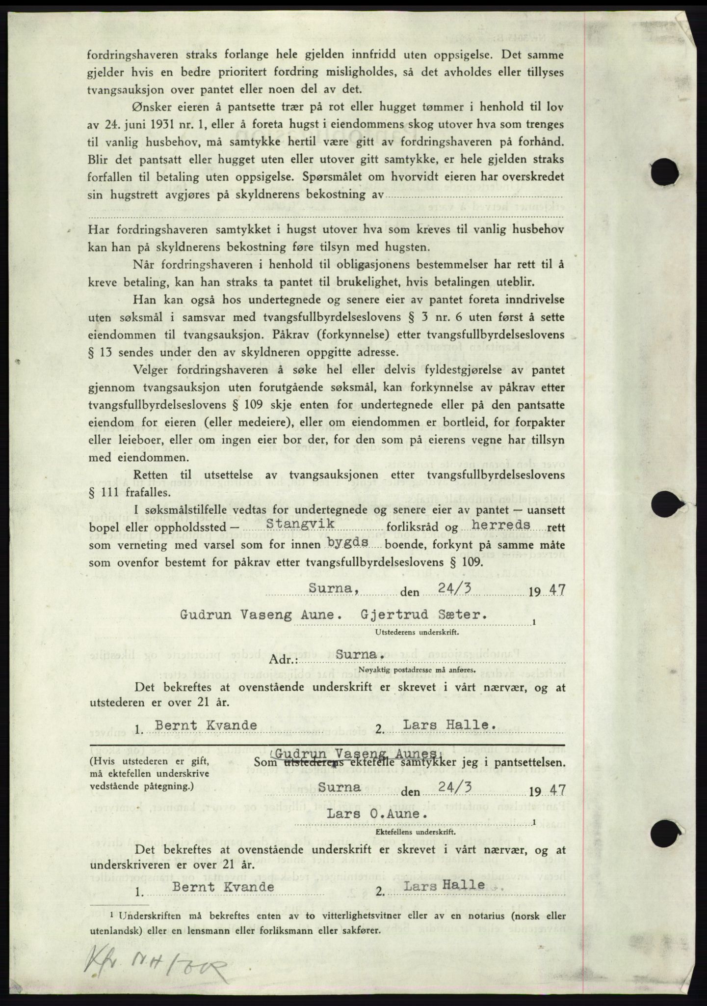 Nordmøre sorenskriveri, AV/SAT-A-4132/1/2/2Ca: Pantebok nr. B95, 1946-1947, Dagboknr: 752/1947