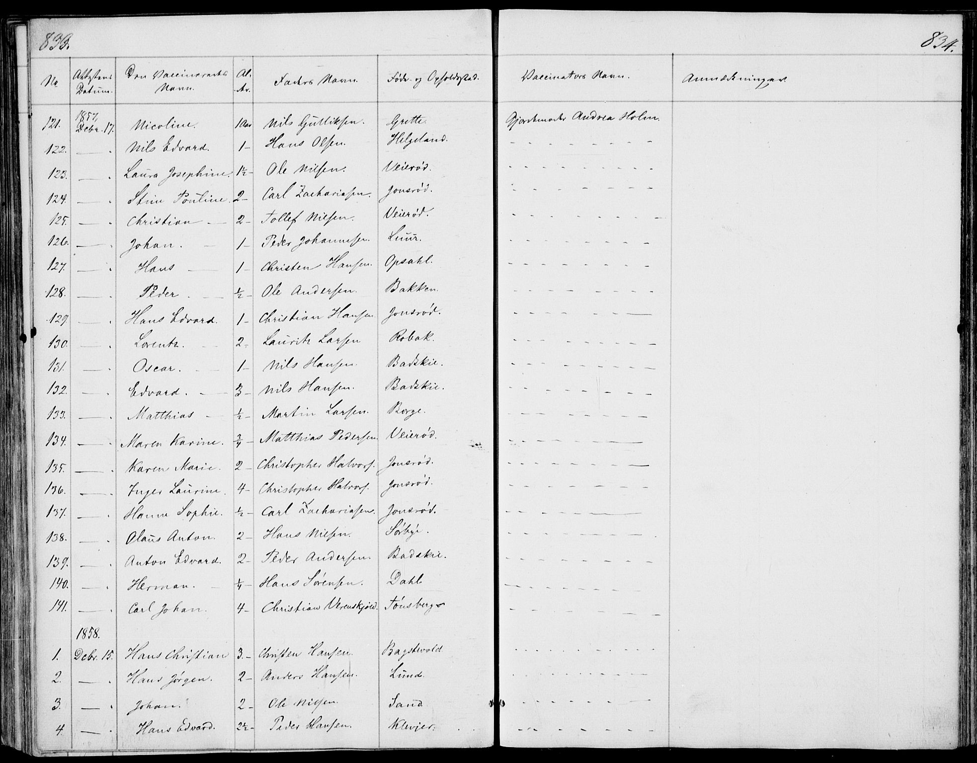 Våle kirkebøker, AV/SAKO-A-334/F/Fa/L0009b: Ministerialbok nr. I 9B, 1841-1860, s. 833-834