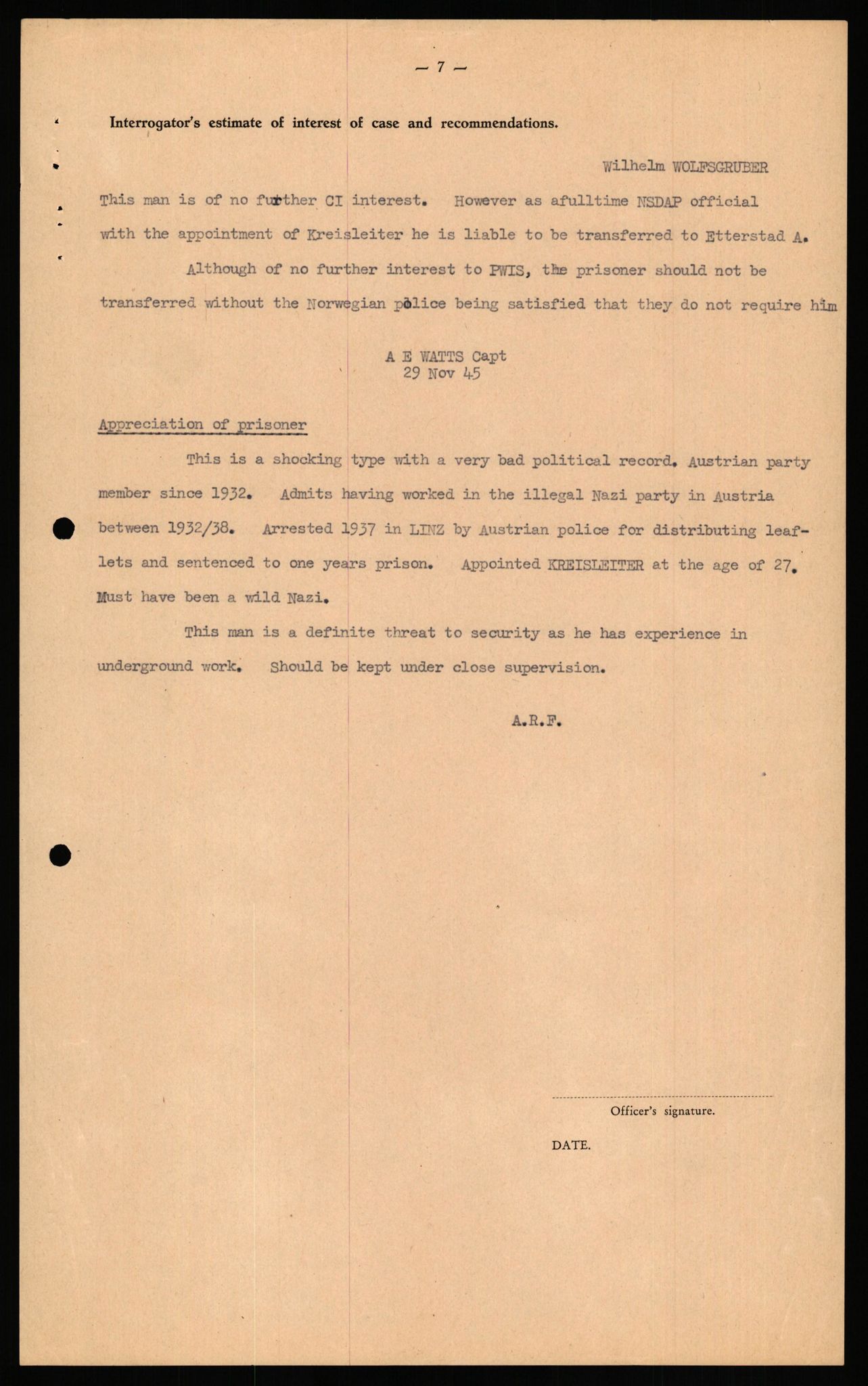 Forsvaret, Forsvarets overkommando II, AV/RA-RAFA-3915/D/Db/L0040: CI Questionaires. Tyske okkupasjonsstyrker i Norge. Østerrikere., 1945-1946, s. 450