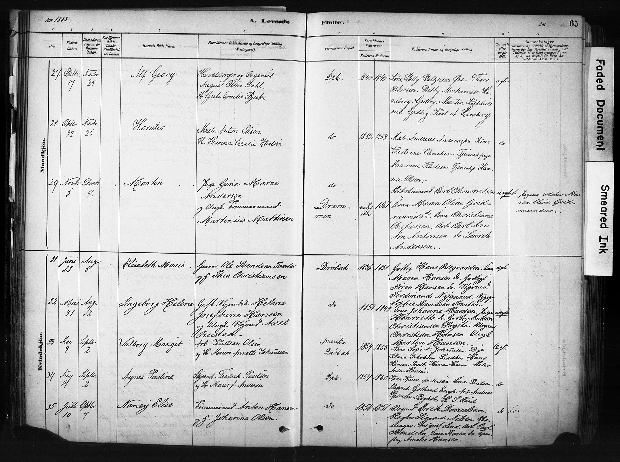 Drøbak prestekontor Kirkebøker, AV/SAO-A-10142a/F/Fb/L0001: Ministerialbok nr. II 1, 1878-1891, s. 65
