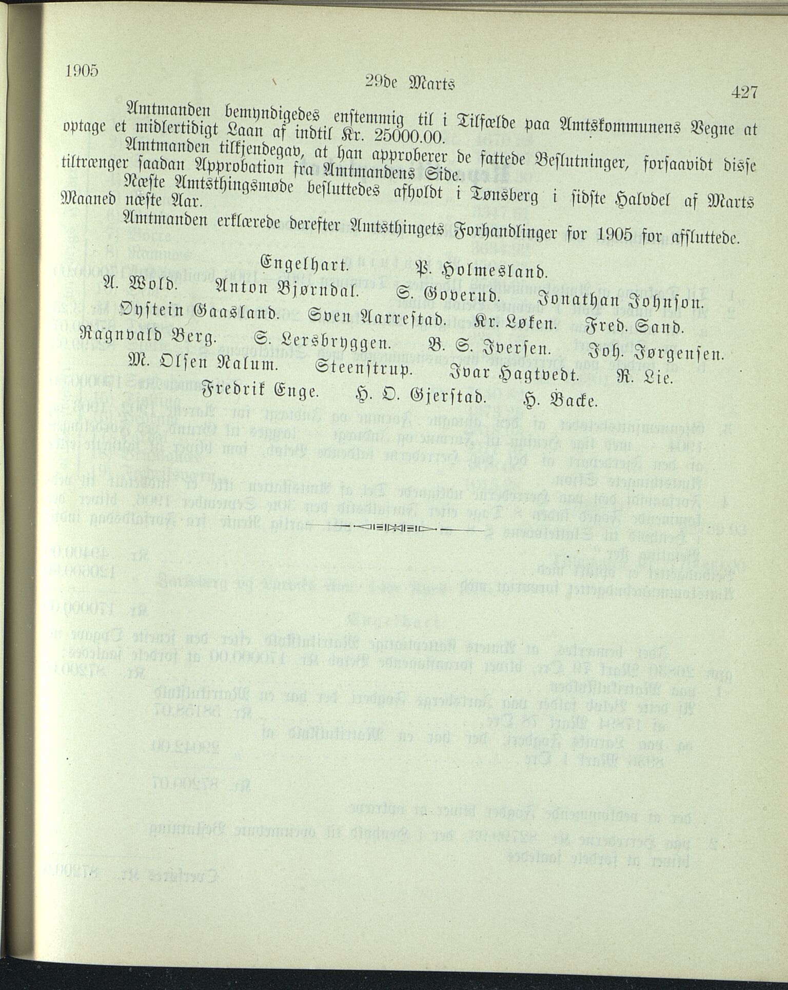 Vestfold fylkeskommune. Fylkestinget, VEMU/A-1315/A/Ab/Abb/L0052: Fylkestingsforhandlinger, 1905, s. 427