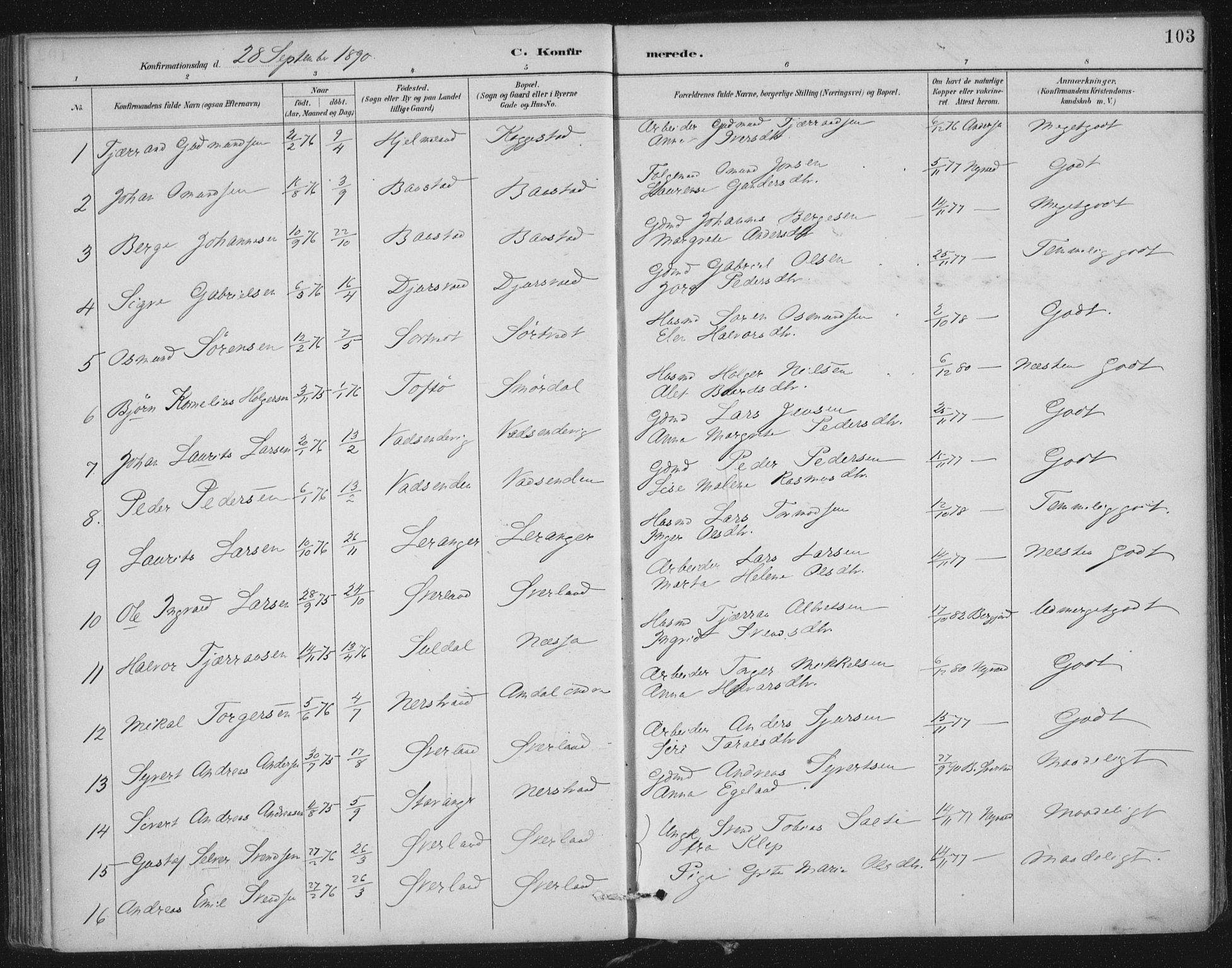 Nedstrand sokneprestkontor, AV/SAST-A-101841/01/IV: Ministerialbok nr. A 12, 1887-1915, s. 103
