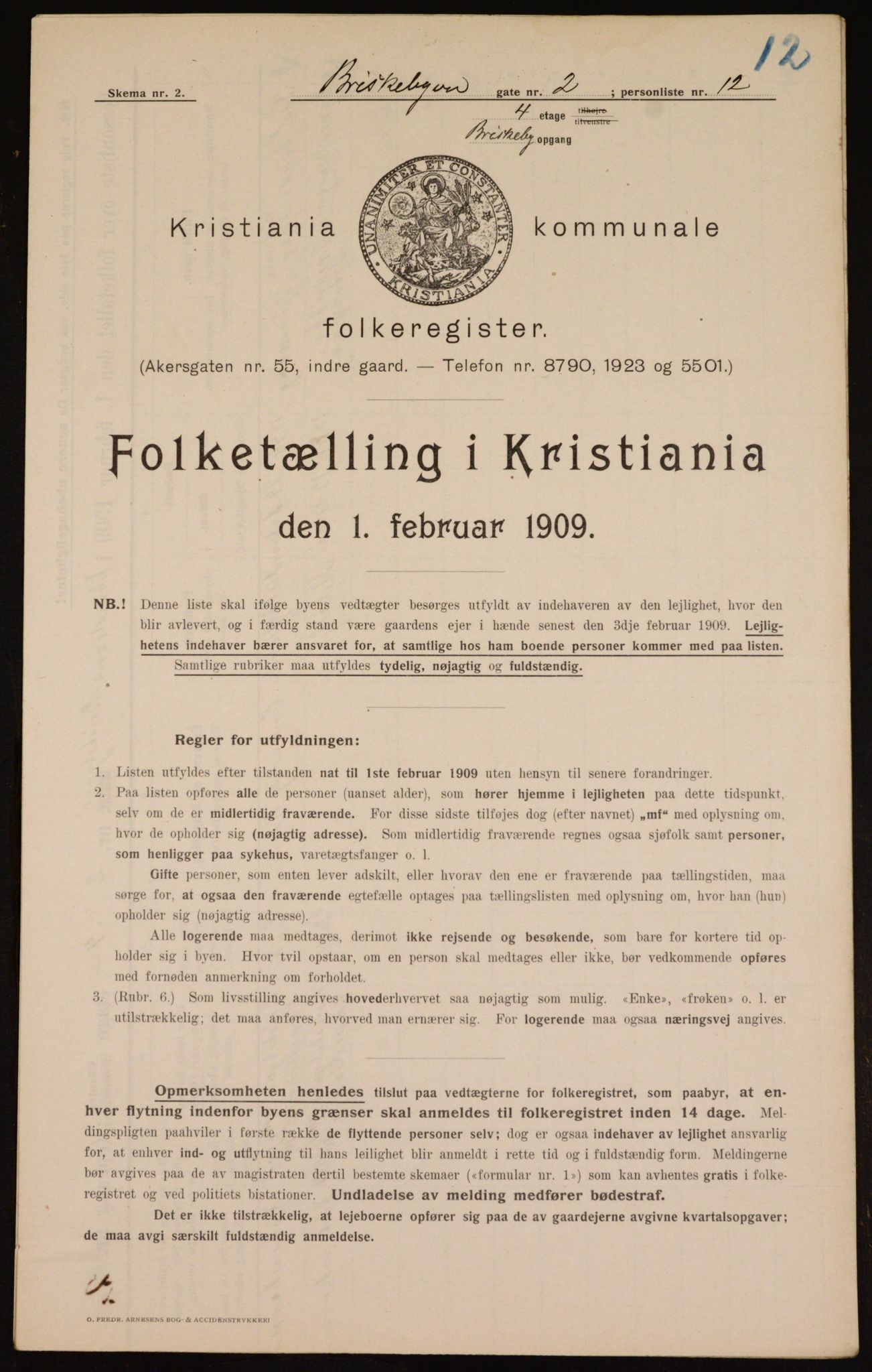 OBA, Kommunal folketelling 1.2.1909 for Kristiania kjøpstad, 1909, s. 8538