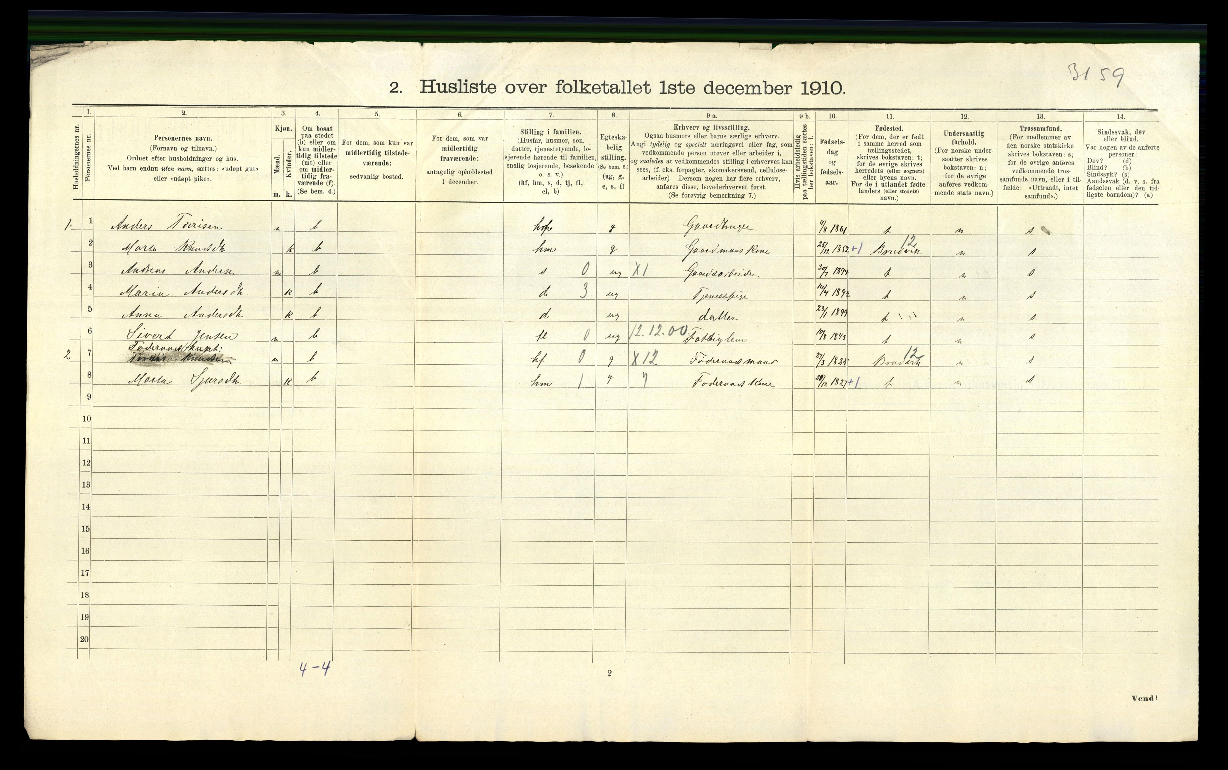 RA, Folketelling 1910 for 1250 Haus herred, 1910, s. 65