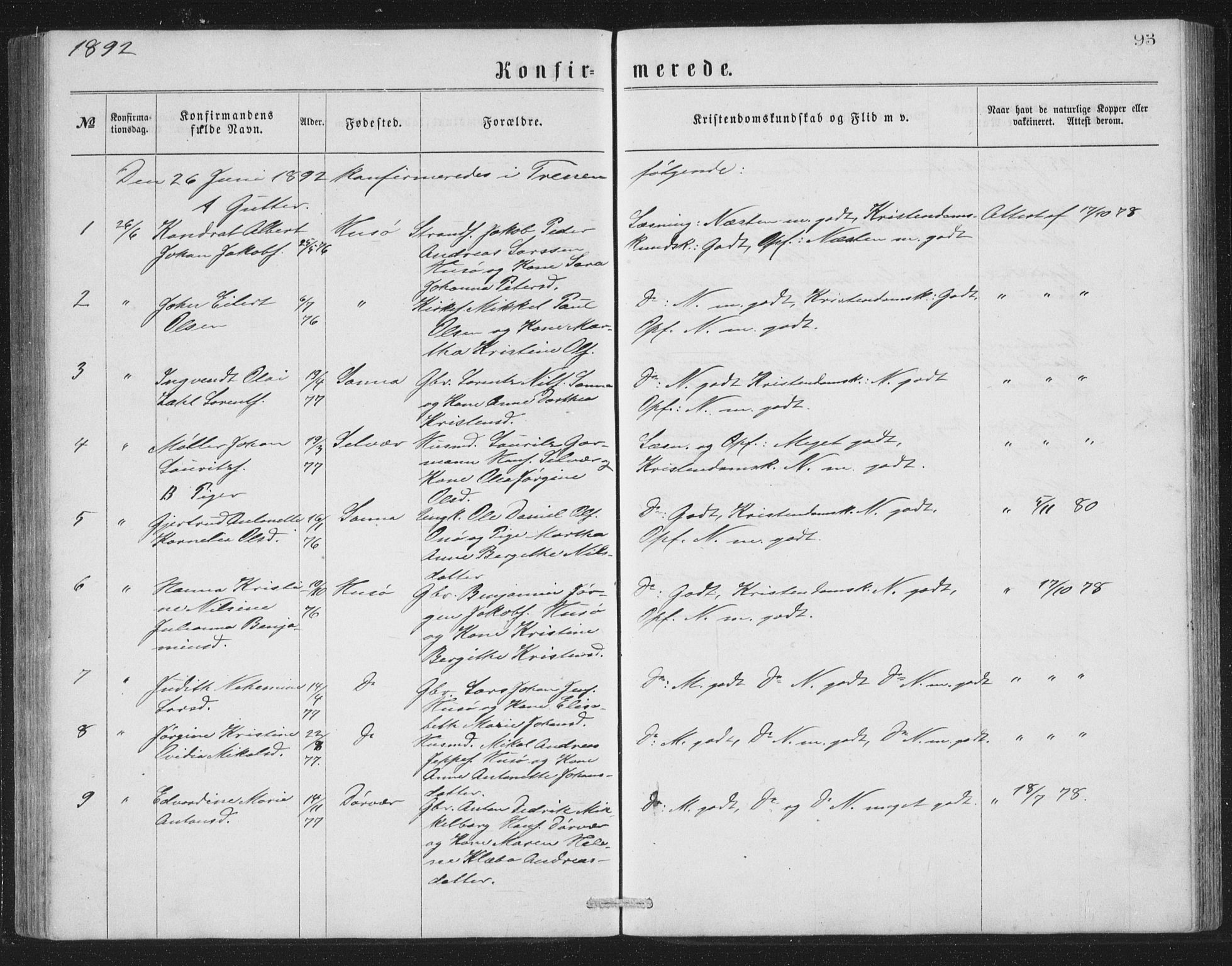 Ministerialprotokoller, klokkerbøker og fødselsregistre - Nordland, SAT/A-1459/840/L0582: Klokkerbok nr. 840C02, 1874-1900, s. 93