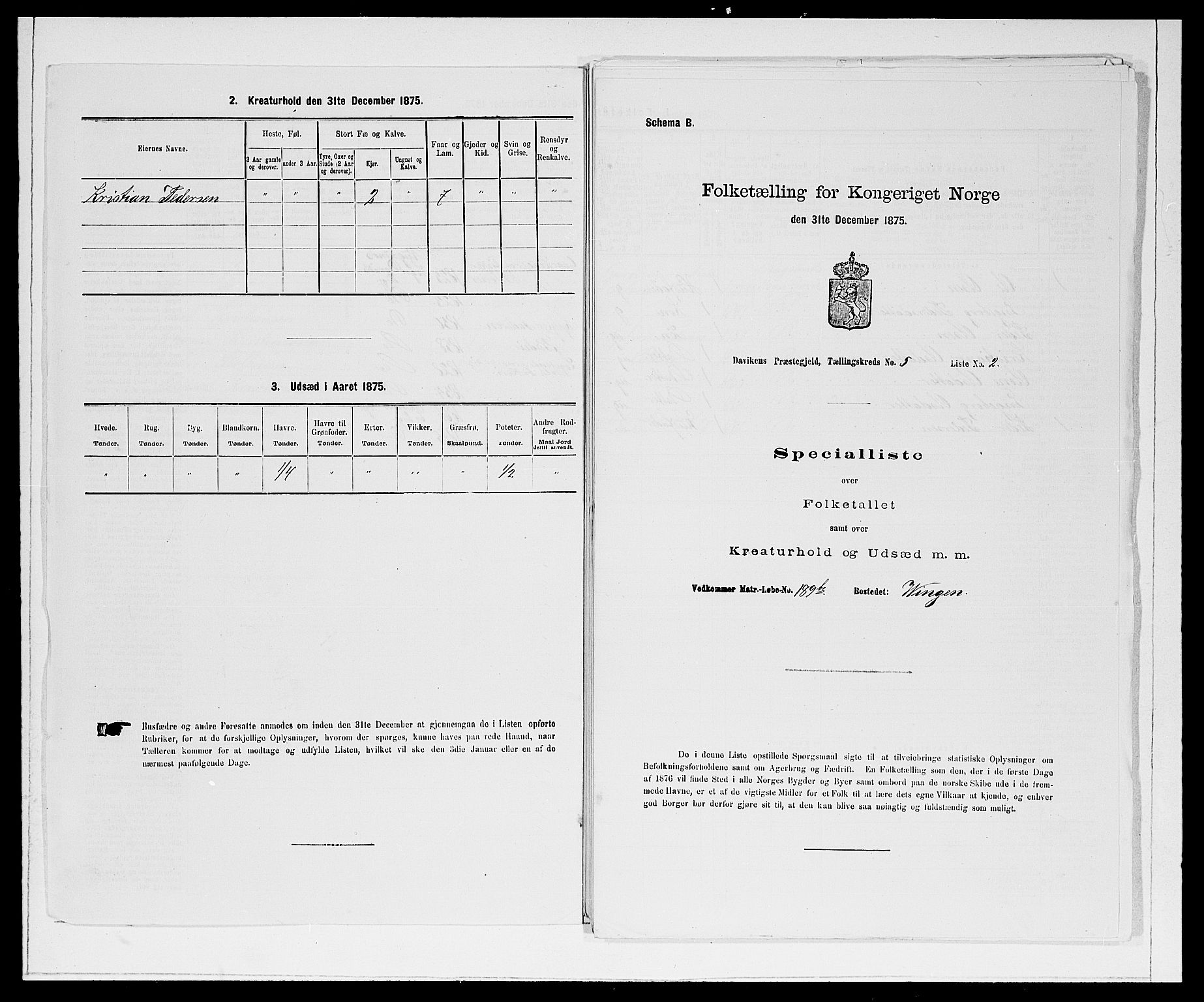 SAB, Folketelling 1875 for 1442P Davik prestegjeld, 1875, s. 571