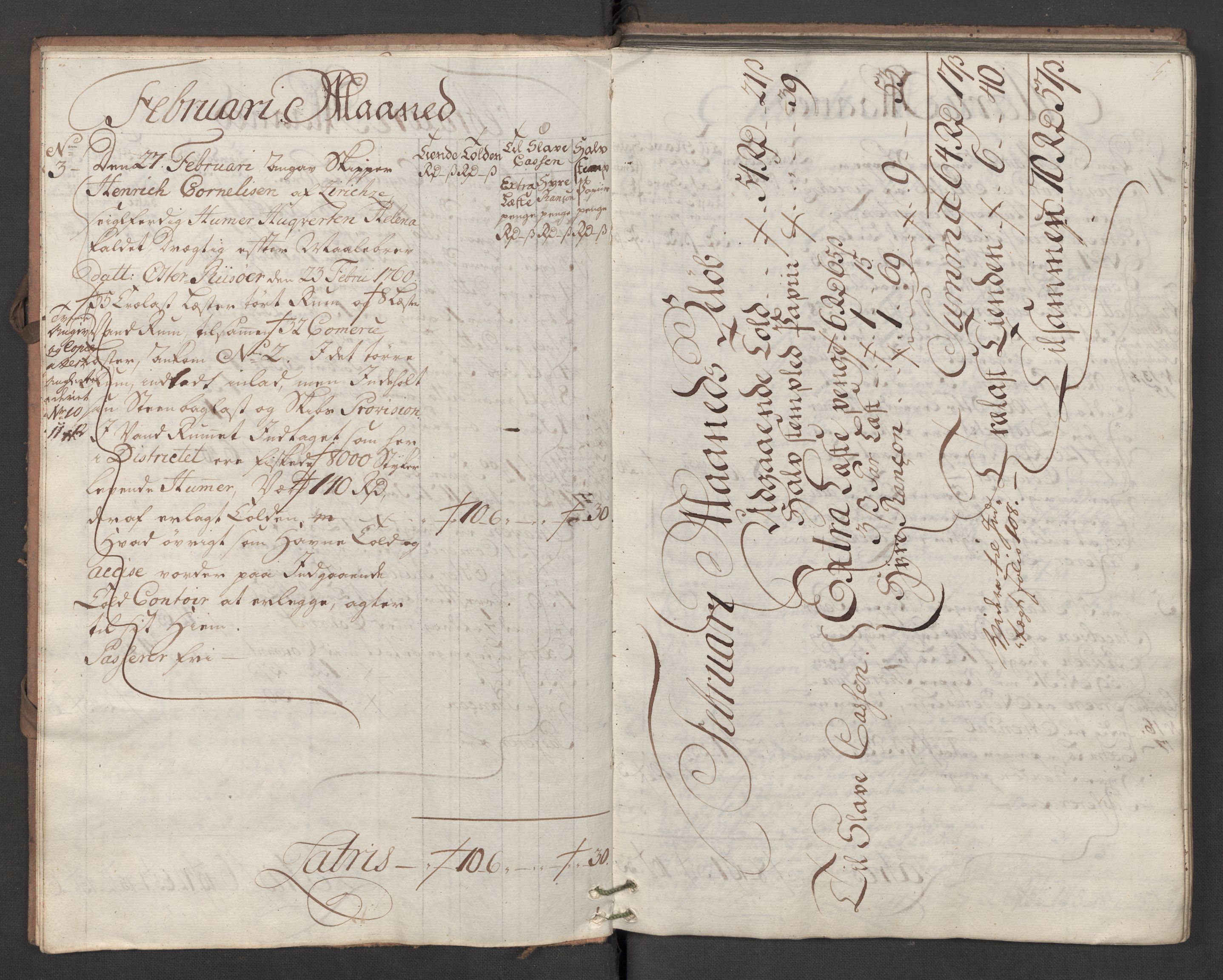 Generaltollkammeret, tollregnskaper, AV/RA-EA-5490/R14/L0033/0001: Tollregnskaper Øster-Risør / Utgående hovedtollbok, 1760