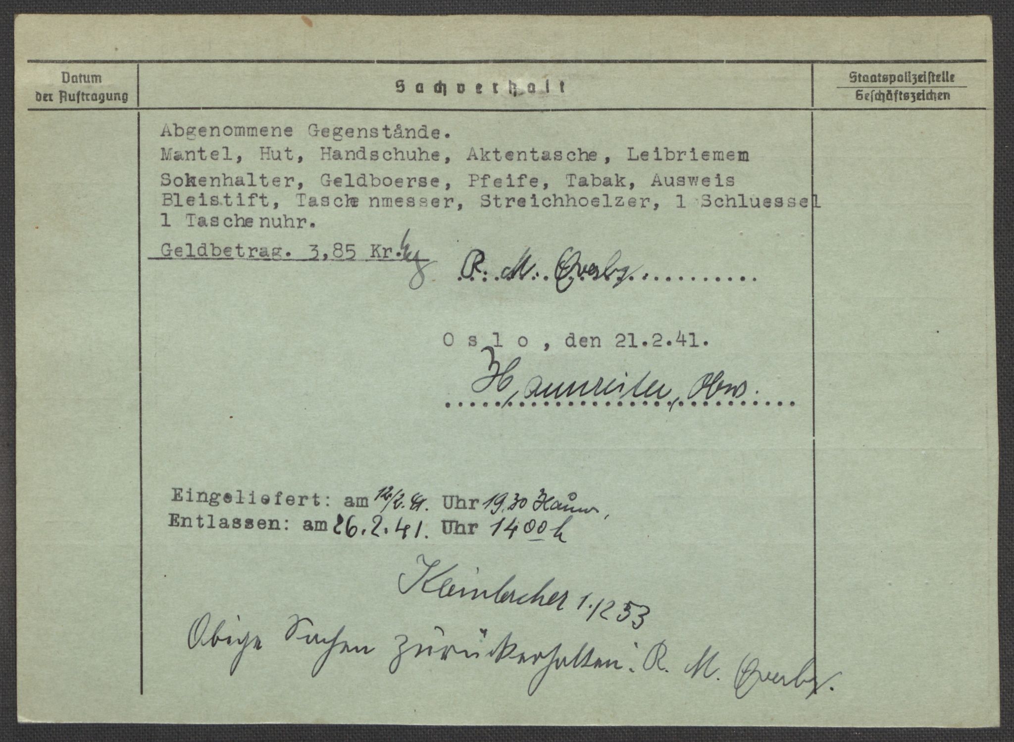 Befehlshaber der Sicherheitspolizei und des SD, AV/RA-RAFA-5969/E/Ea/Eaa/L0010: Register over norske fanger i Møllergata 19: Sø-Å, 1940-1945, s. 1335