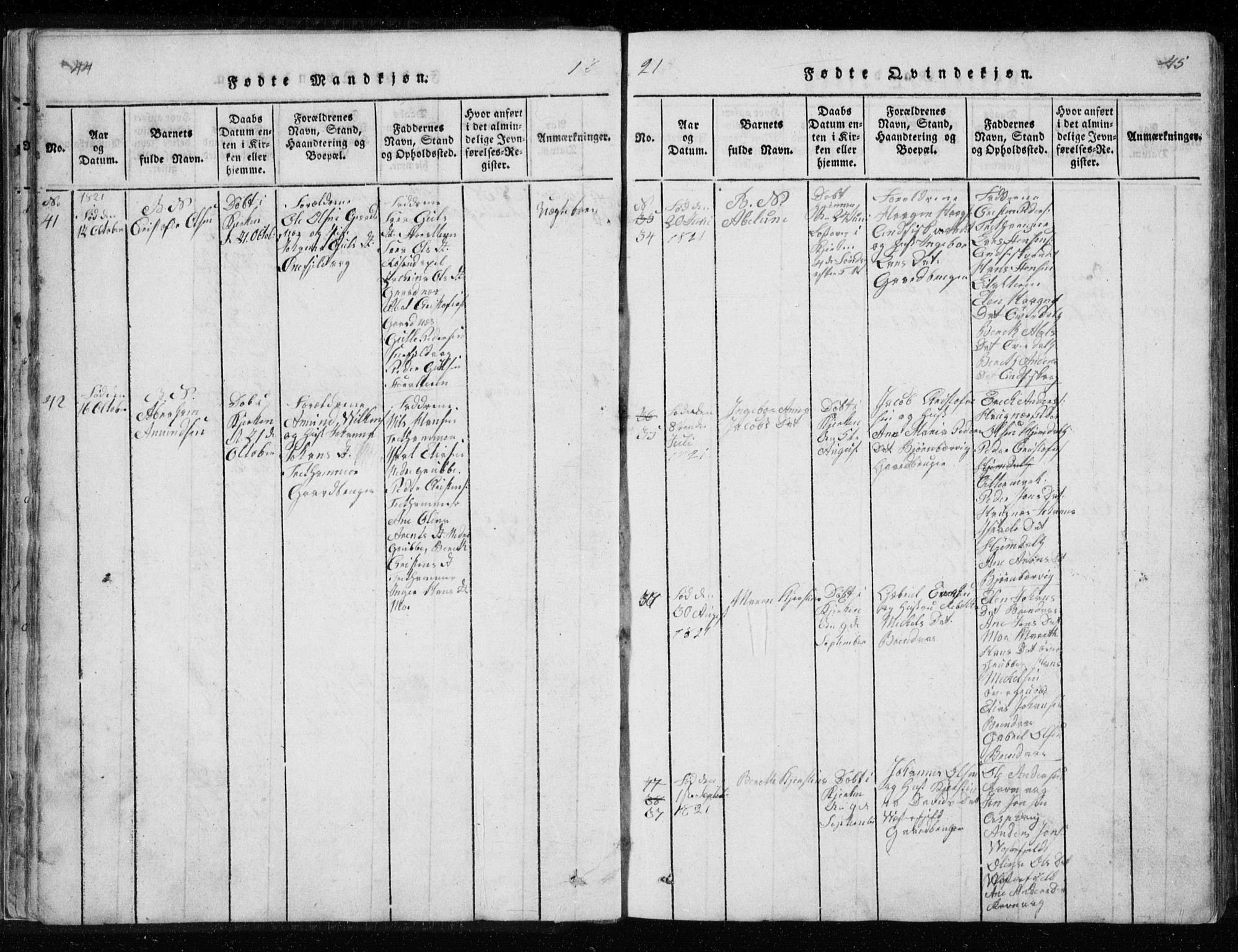 Ministerialprotokoller, klokkerbøker og fødselsregistre - Nordland, SAT/A-1459/827/L0412: Klokkerbok nr. 827C01, 1820-1841, s. 44-45