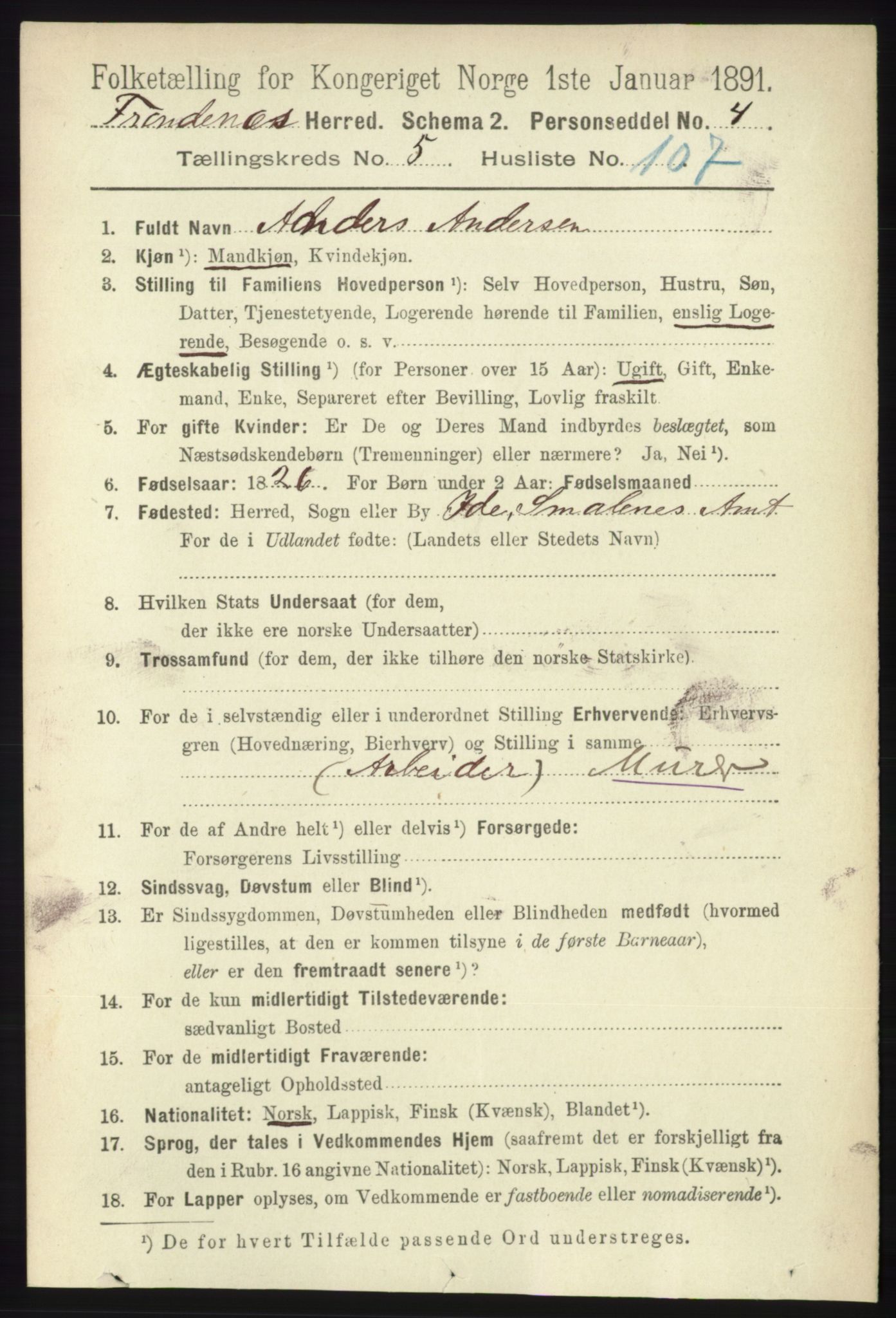 RA, Folketelling 1891 for 1914 Trondenes herred, 1891, s. 3605