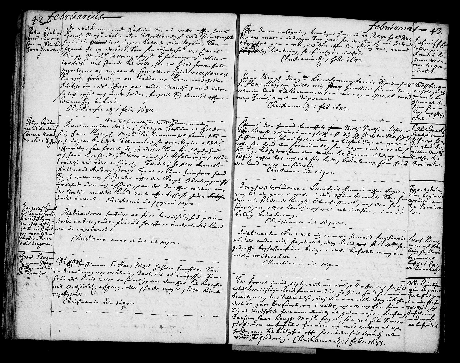 Stattholderembetet 1572-1771, RA/EA-2870/Bc/L0003: Visestattholder Just Høeghs kopibok, 1682-1683, s. 42-43