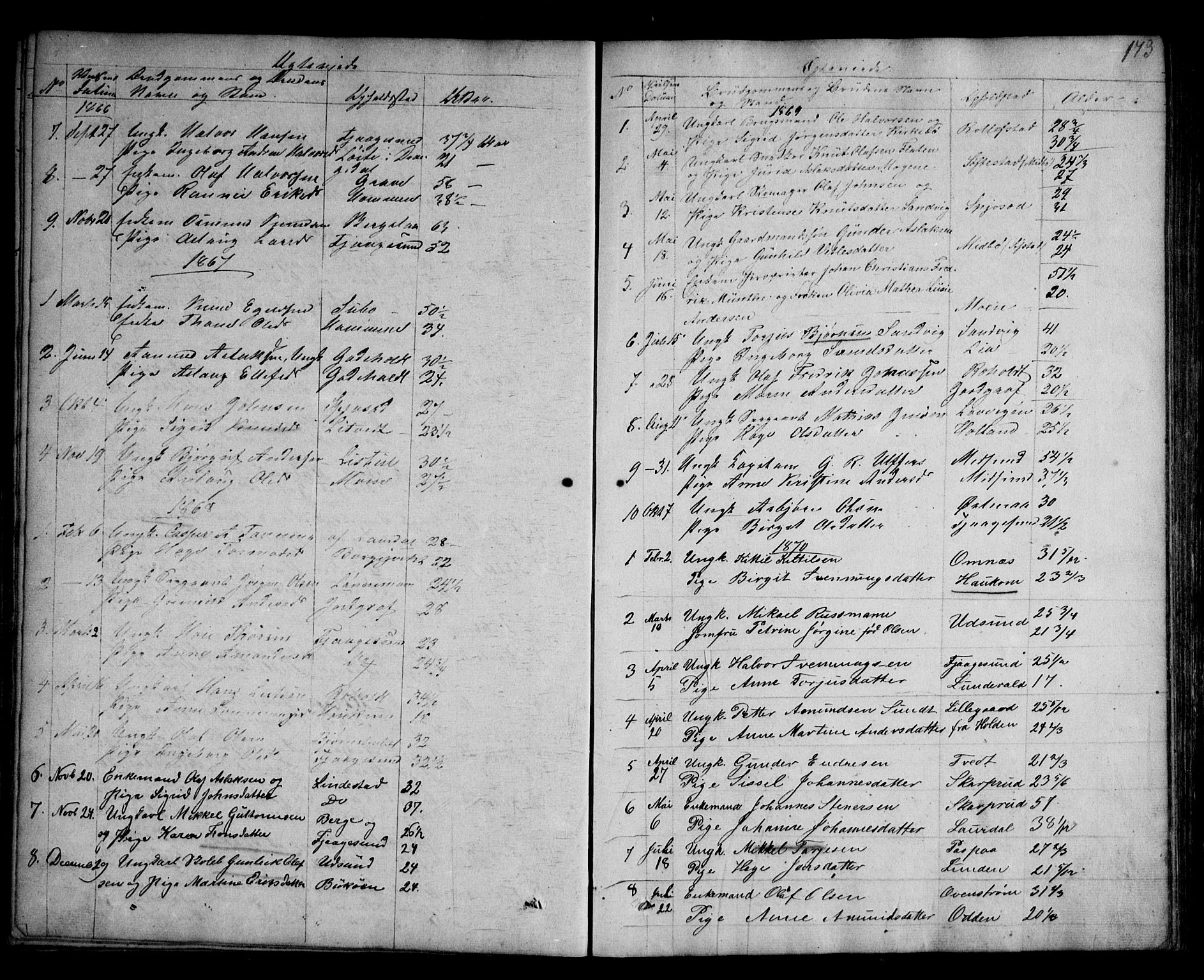 Kviteseid kirkebøker, AV/SAKO-A-276/G/Ga/L0001: Klokkerbok nr. I 1, 1850-1893, s. 173
