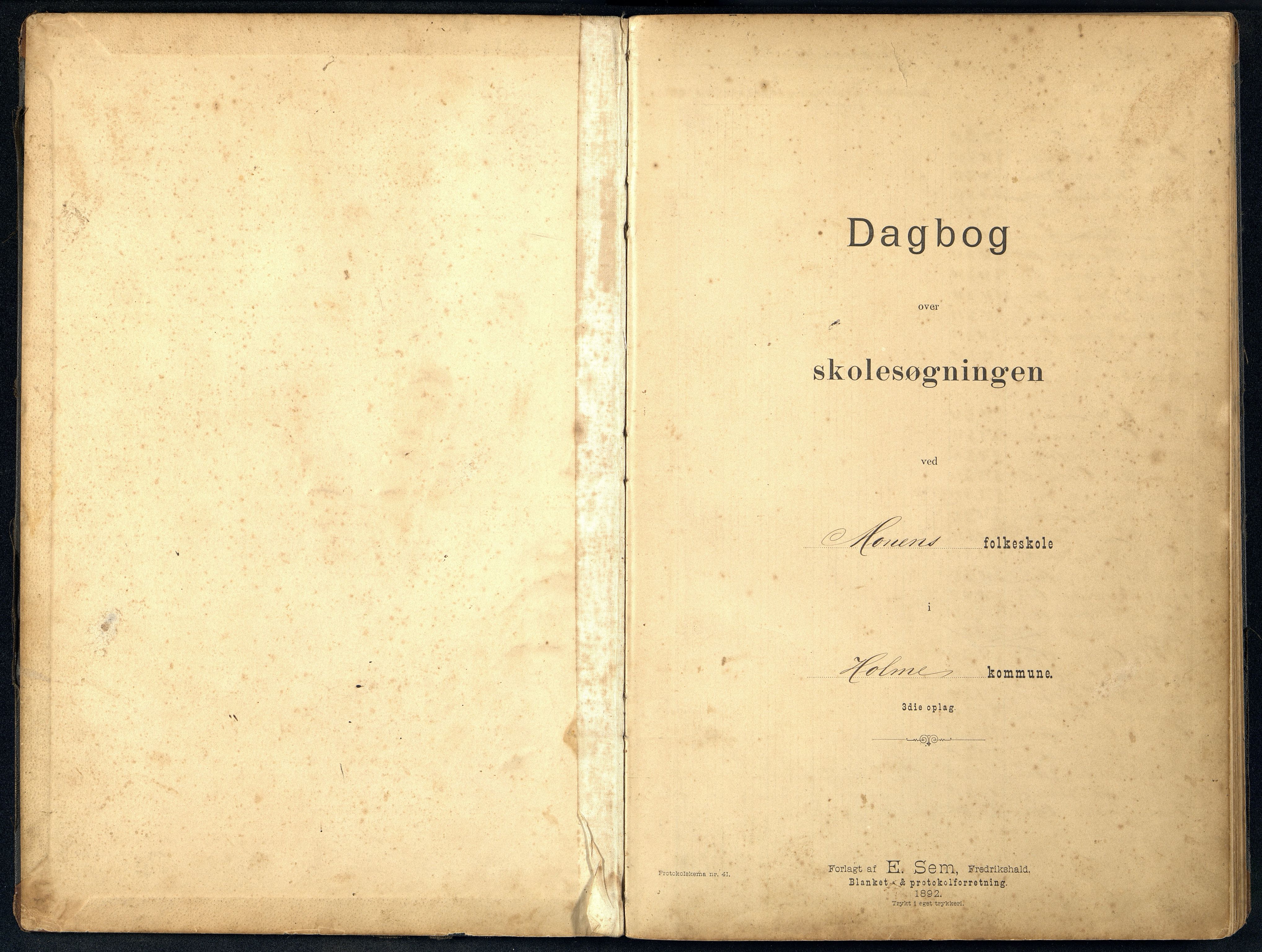 Holum kommune - Monen Skole, ARKSOR/1002HO551/I/L0003: Dagbok, 1893-1908