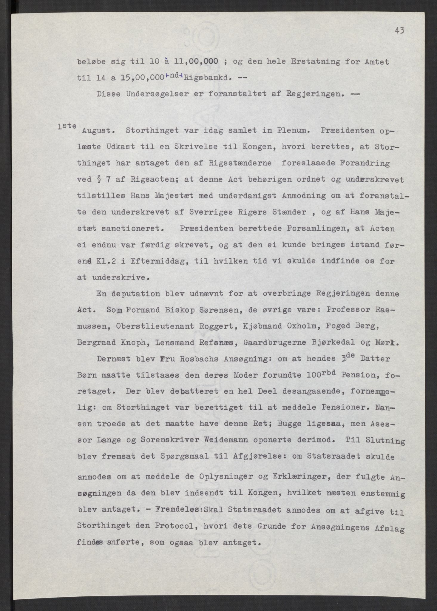 Manuskriptsamlingen, RA/EA-3667/F/L0197: Wetlesen, Hans Jørgen (stortingsmann, ingeniørkaptein); Referat fra Stortinget 1815-1816, 1815-1816, s. 43