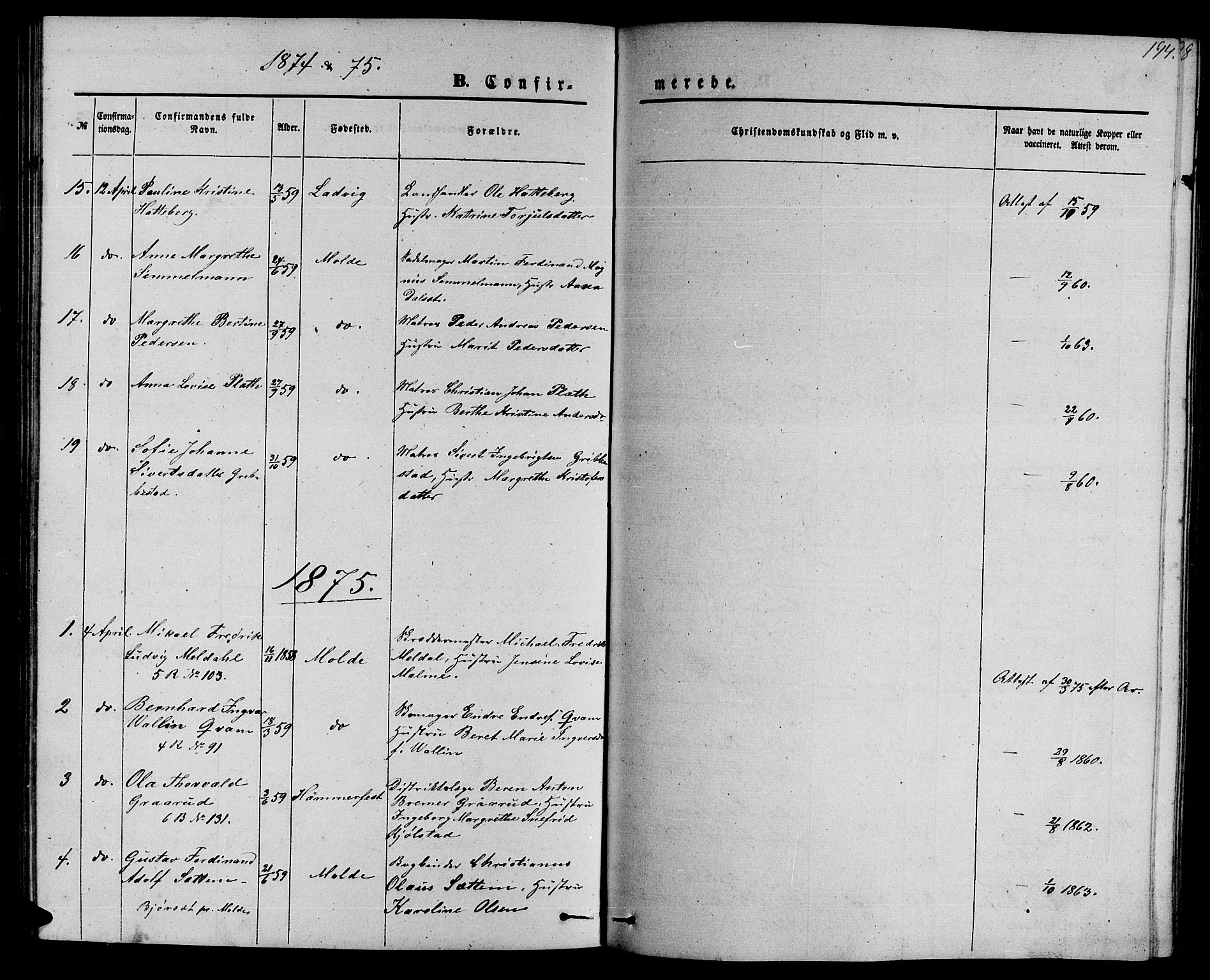Ministerialprotokoller, klokkerbøker og fødselsregistre - Møre og Romsdal, SAT/A-1454/558/L0701: Klokkerbok nr. 558C02, 1862-1879, s. 194