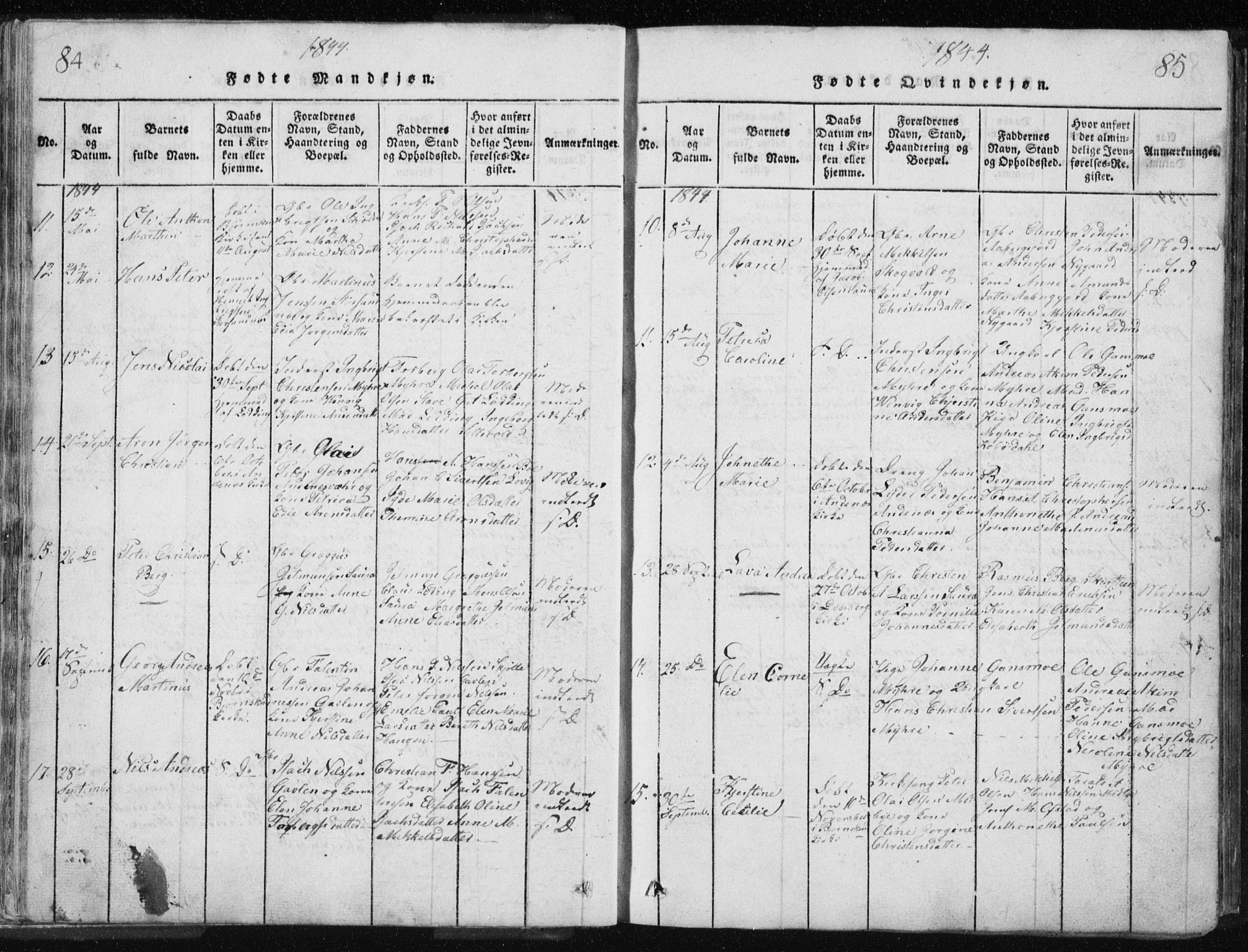 Ministerialprotokoller, klokkerbøker og fødselsregistre - Nordland, AV/SAT-A-1459/897/L1411: Klokkerbok nr. 897C01, 1820-1866, s. 84-85