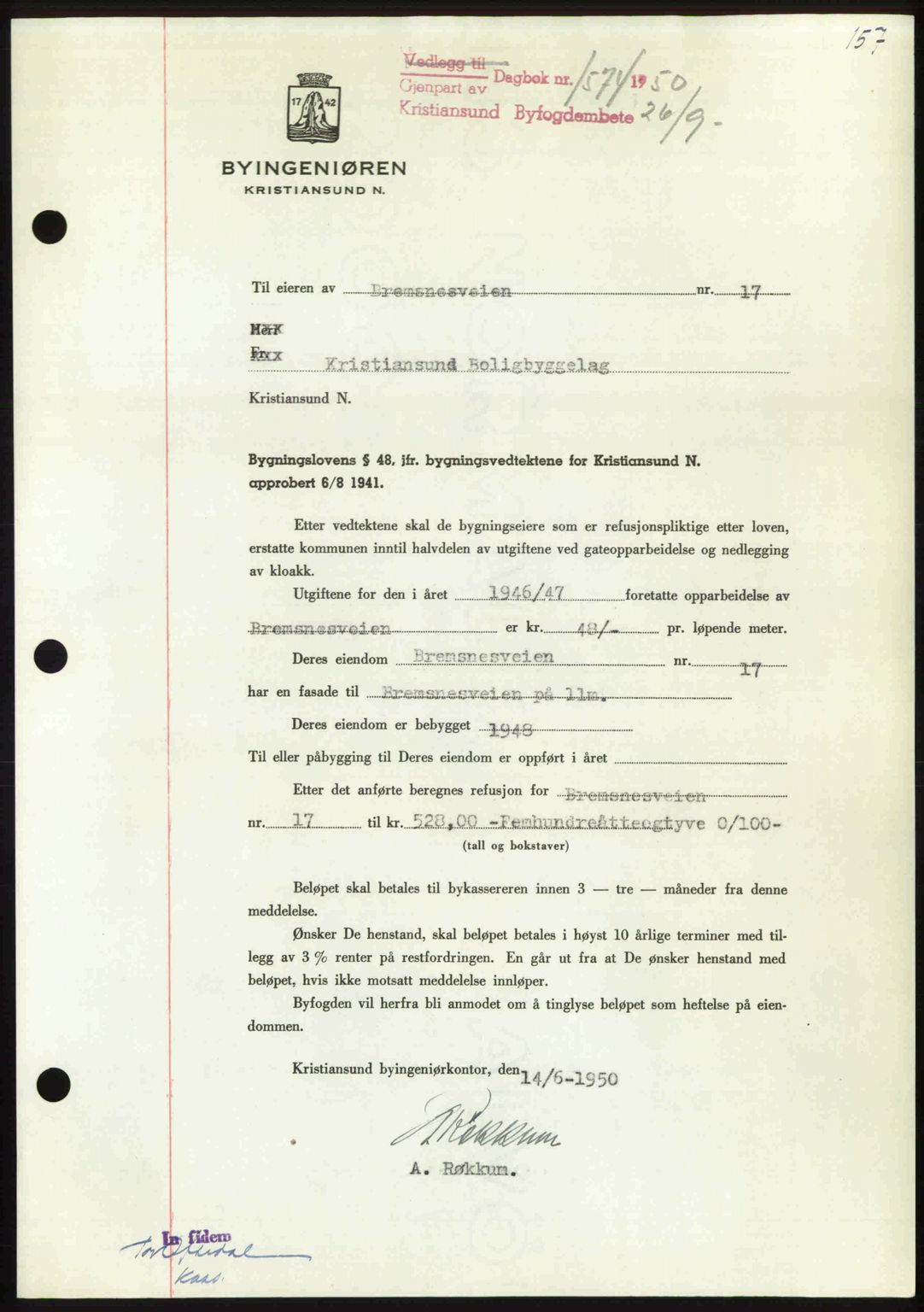 Kristiansund byfogd, AV/SAT-A-4587/A/27: Pantebok nr. 50, 1950-1950, Dagboknr: 1574/1950