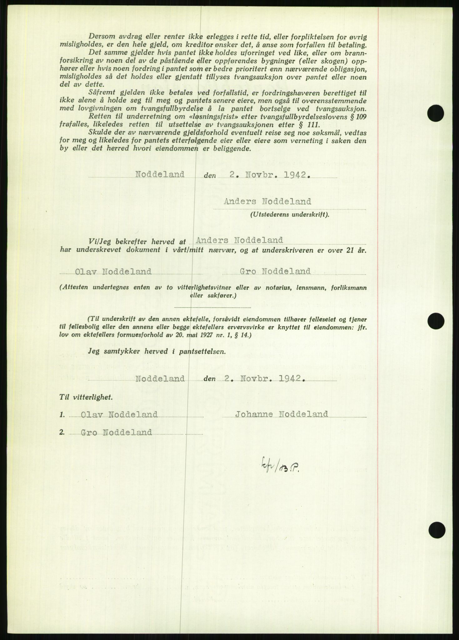 Nedenes sorenskriveri, AV/SAK-1221-0006/G/Gb/Gbb/L0002: Pantebok nr. II, 1942-1945, Dagboknr: 1254/1942