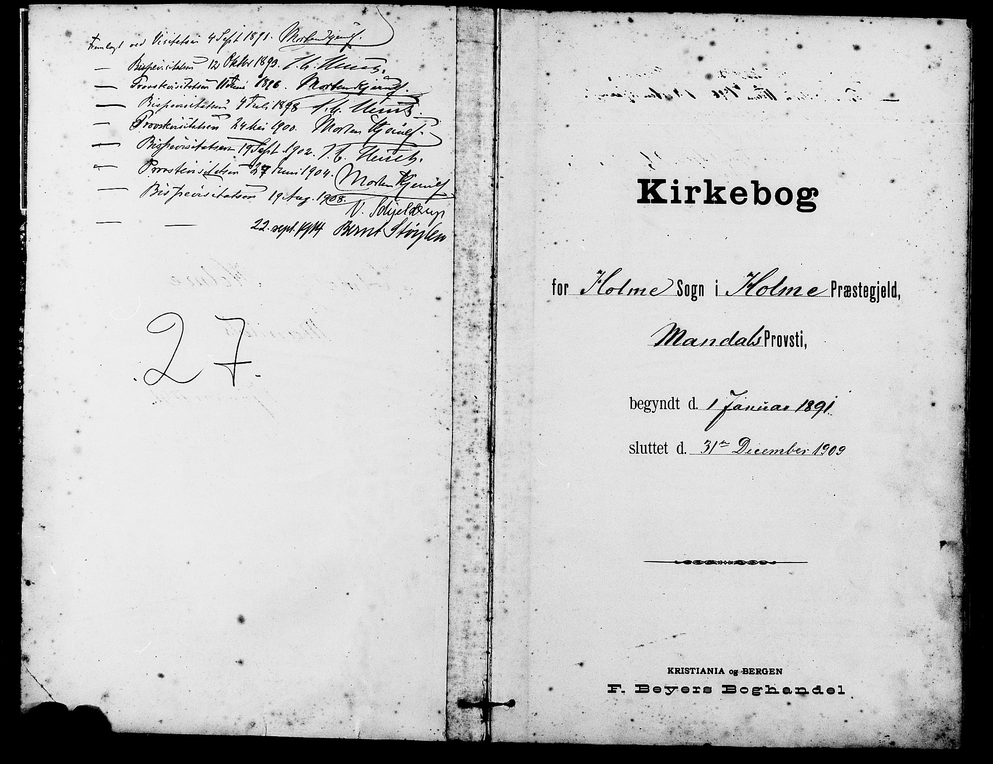Holum sokneprestkontor, SAK/1111-0022/F/Fb/Fba/L0005: Klokkerbok nr. B 5, 1891-1909