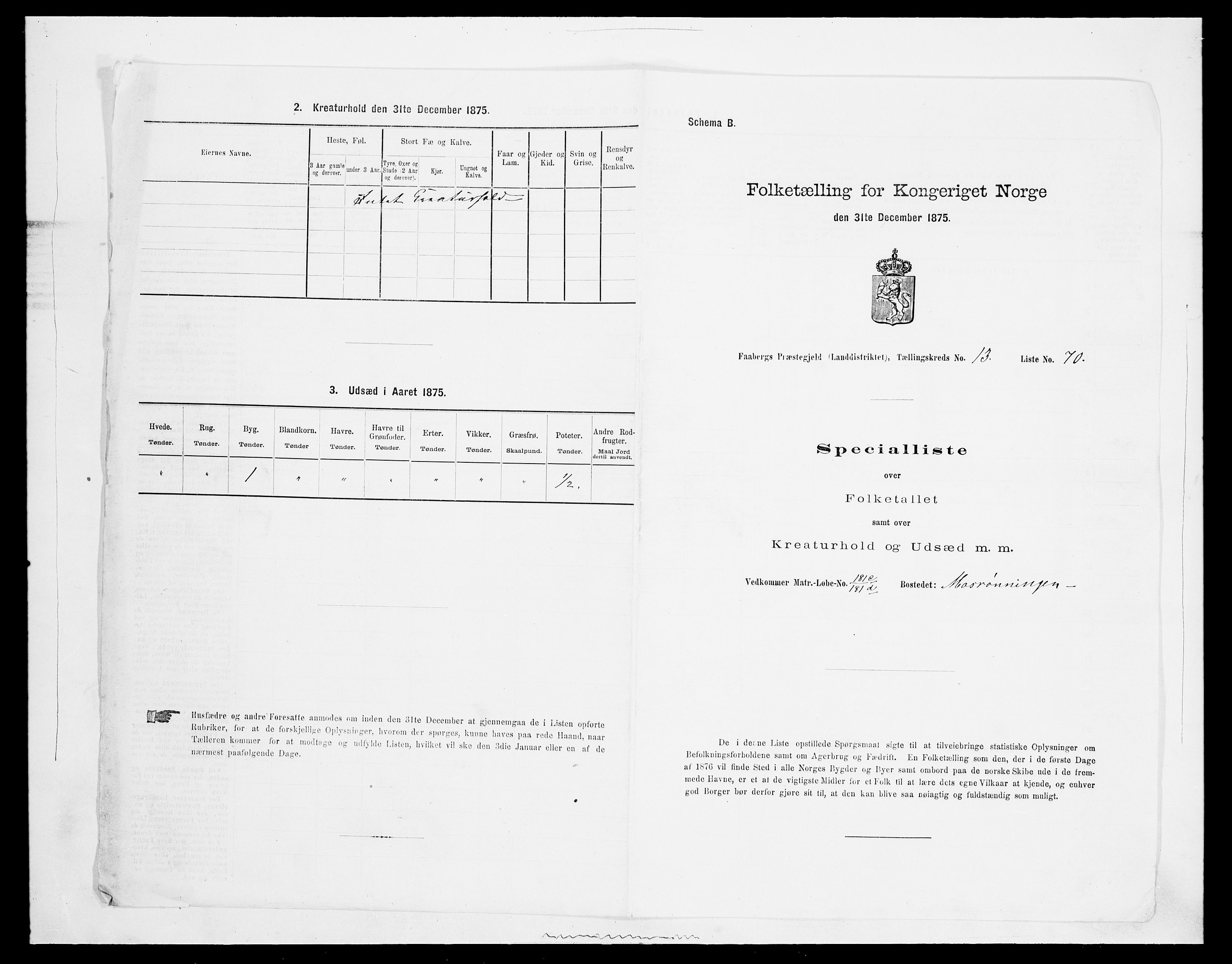 SAH, Folketelling 1875 for 0524L Fåberg prestegjeld, Fåberg sokn og Lillehammer landsokn, 1875, s. 1713