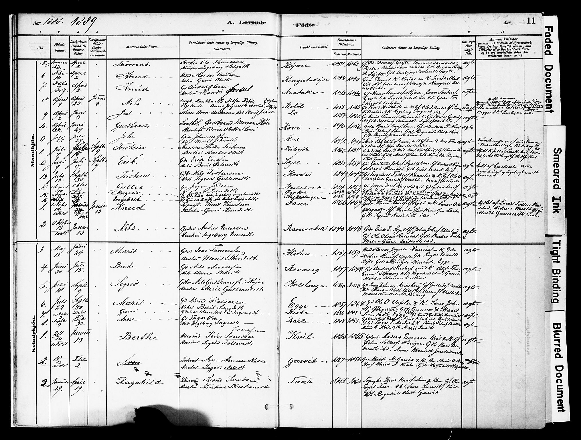 Vestre Slidre prestekontor, AV/SAH-PREST-136/H/Ha/Haa/L0005: Ministerialbok nr. 5, 1881-1912, s. 11