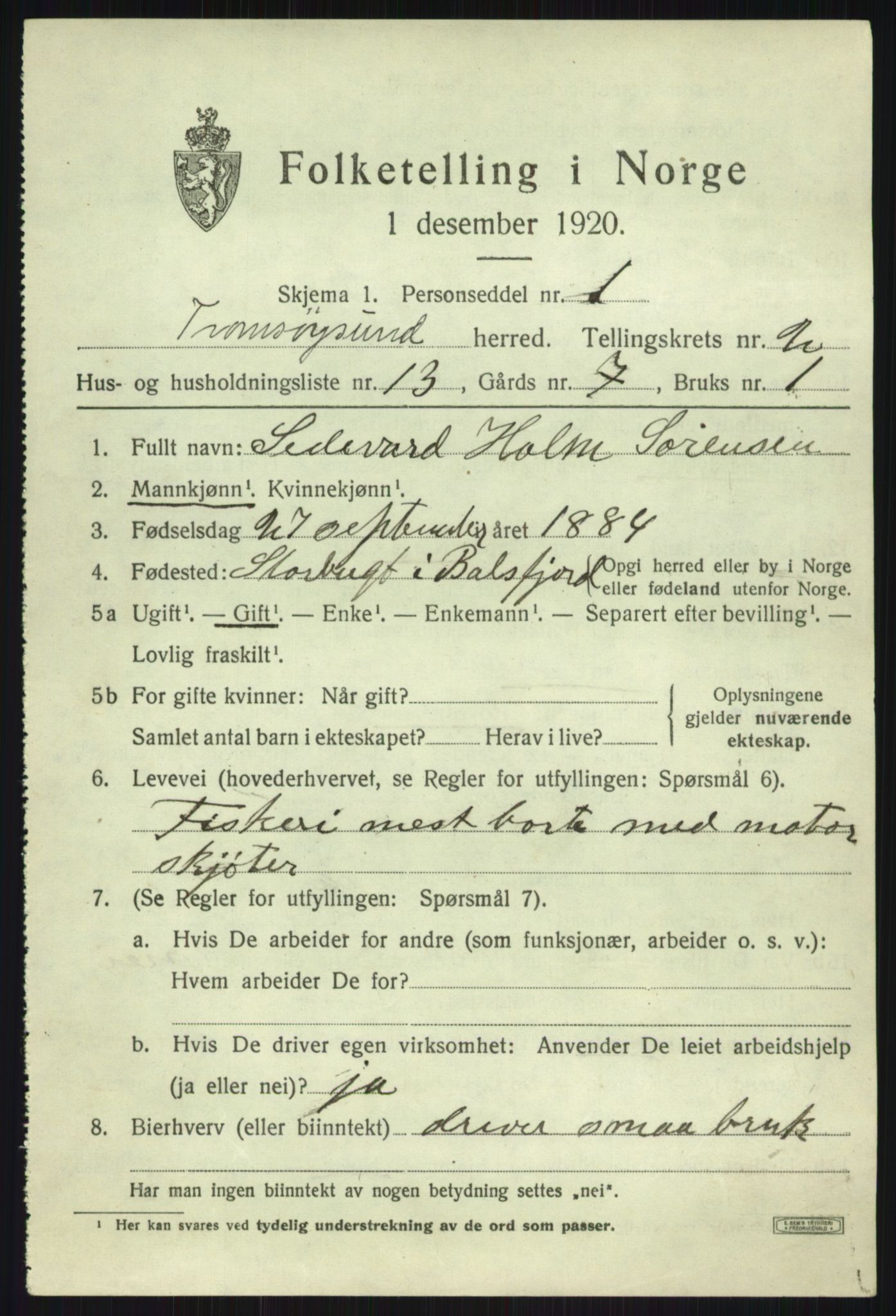 SATØ, Folketelling 1920 for 1934 Tromsøysund herred, 1920, s. 2536