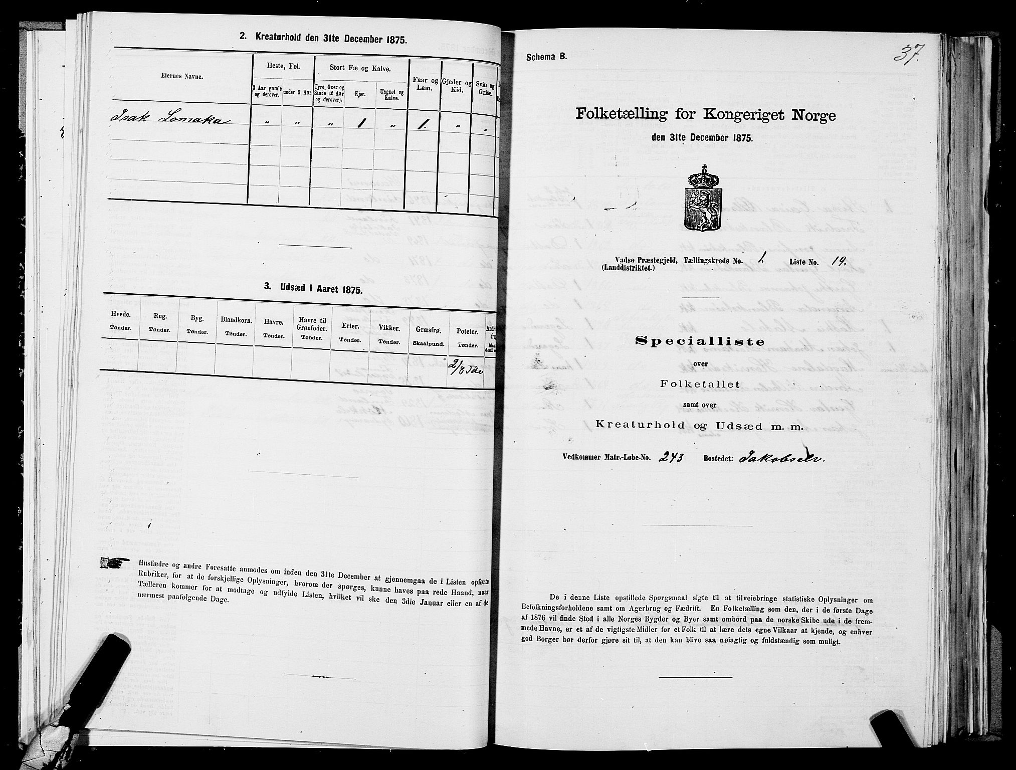 SATØ, Folketelling 1875 for 2029L Vadsø prestegjeld, Vadsø landsokn, 1875, s. 1037